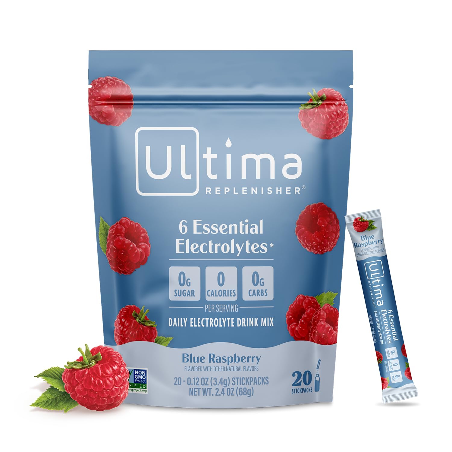 Ultima Replenisher Daily Electrolyte Powder – Raspberry, 20 Stickpacks – Zero Sugar Hydration Packets with 6 Electrolytes and Minerals – Sugar Free, Plant Based & Keto Friendly Drink Mix