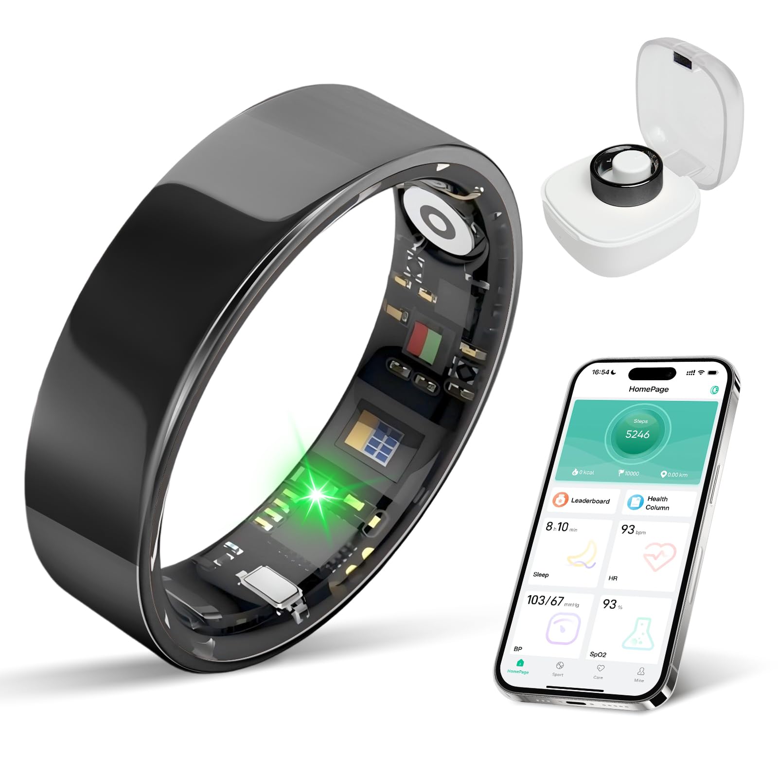 New Smart Ring Health Tracker for Women & Men, Sleep Exercise Health Monitoring, Daily Tracking, iOS/Android Compatible, IP68 Waterproof, No Subscription Required, 5‑Day Battery Life (Black, 12)