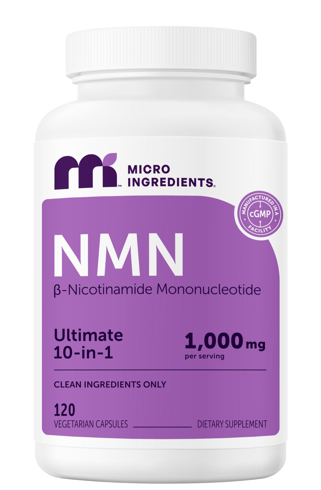 NMN Complex 1,000mg Per Serving, 60 Veggie Capsules | 10-in-1 with Nicotinamide Mononucleotide, Vitamin C, Resveratrol, CoQ10, TMG, Quercetin, & Glutathione | NAD+ Supplement Precursor | Filler Free