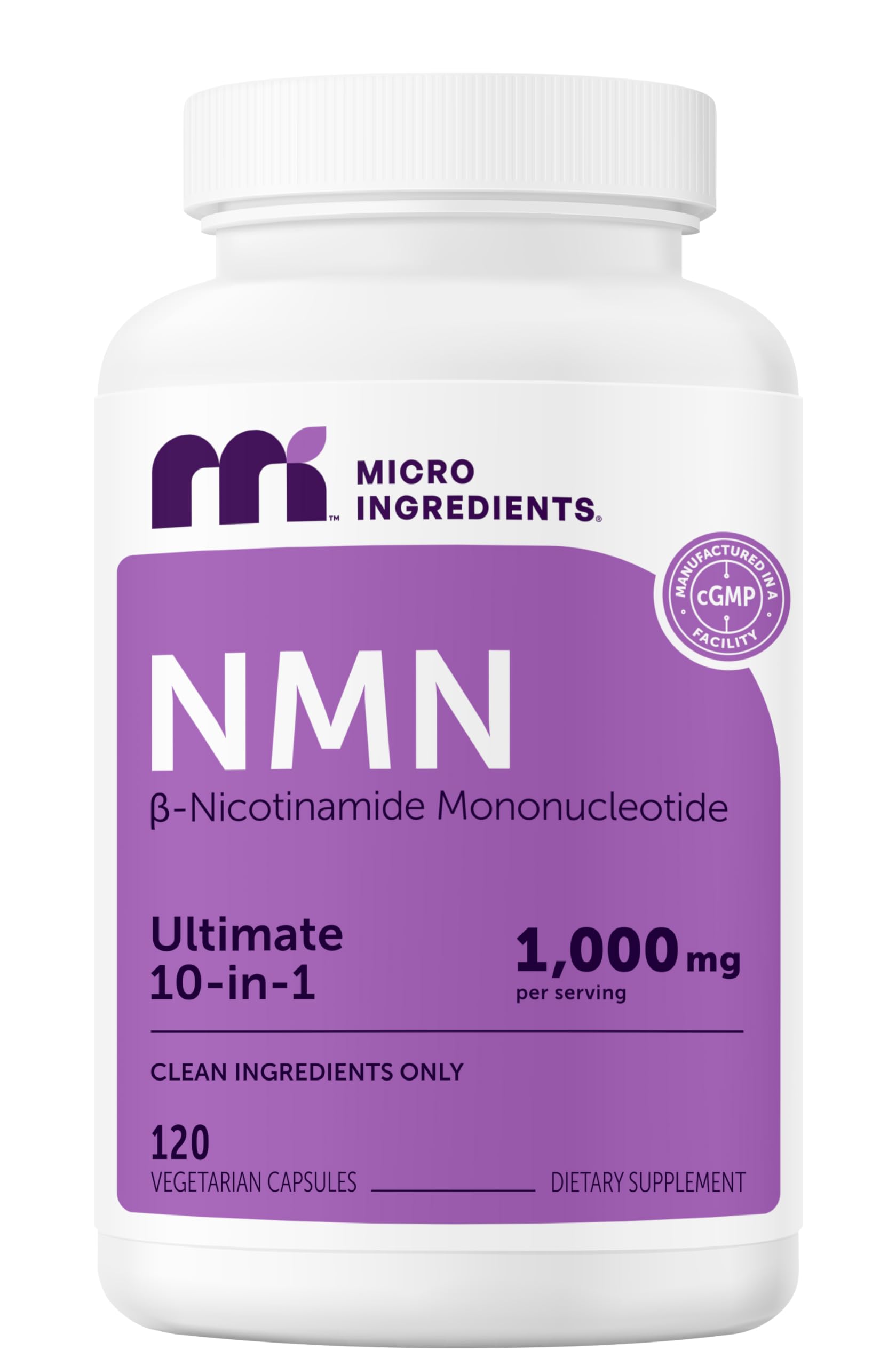 NMN Complex 1,000mg Per Serving, 60 Veggie Capsules | 10-in-1 with Nicotinamide Mononucleotide, Vitamin C, Resveratrol, CoQ10, TMG, Quercetin, & Glutathione | NAD+ Supplement Precursor | Filler Free