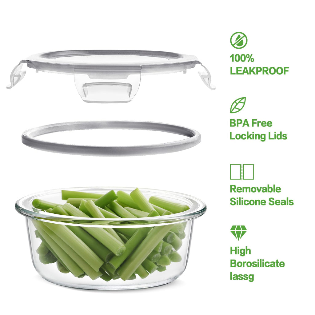 HOMBERKING 24pc Borosilicate Glass Food Storage Containers with Snap Locking Lids, Glass Meal Prep Containers, Airtight Lunch Boxes, Oven, Freezer and Dishwasher Safe, BPA Free, Kitchen Storage Set