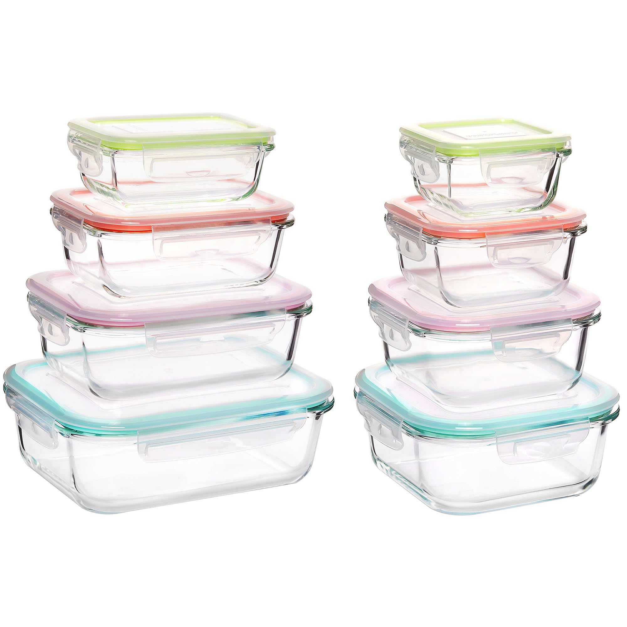 Vtopmart 8 Pack Glass Food Storage Containers with Airtight Lids, Glass Meal Prep Containers, Lunch Office Meal for Microwave, Oven, Freezer and Dishwasher, BPA Free