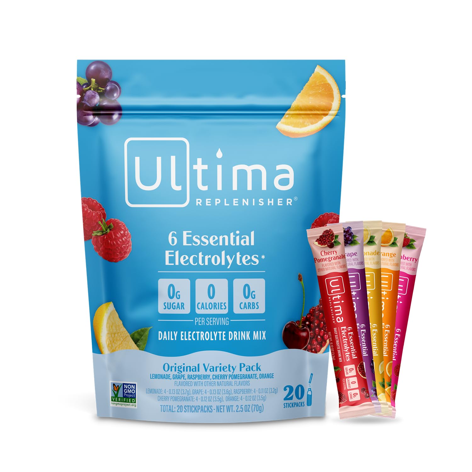 Ultima Replenisher Daily Electrolyte Powder – Raspberry, 20 Stickpacks – Zero Sugar Hydration Packets with 6 Electrolytes and Minerals – Sugar Free, Plant Based & Keto Friendly Drink Mix