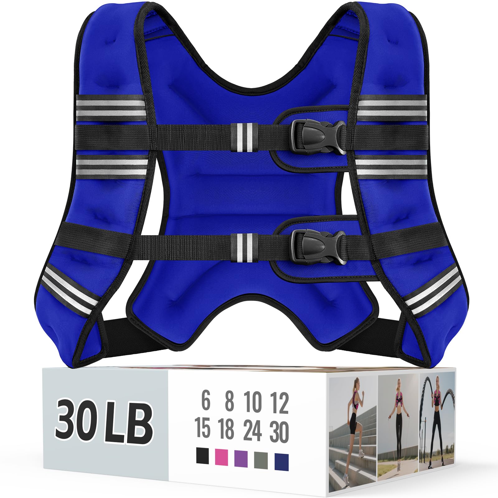 Zeerun Weighted Vest, 6lb/8lb/10lb/12lb/15lb/18lb/20lb/24lb/30lb for Men Women, Reflective Stripe Adjustable Buckle, Comfortable Durable Rucking Vest for Walking Running Strength Training