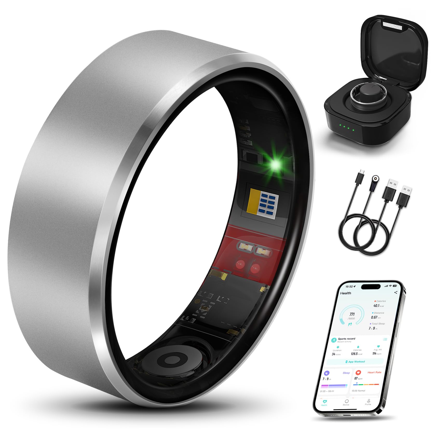 Smart Ring 2.0 for Women Men, Slim Scratch & Fingerprint Resistant Design, Advanced Chip Fitness Tracker, Sleep, Stress & Activity Monitoring, Waterproof, No Subscription Fees, Rose Gold 8