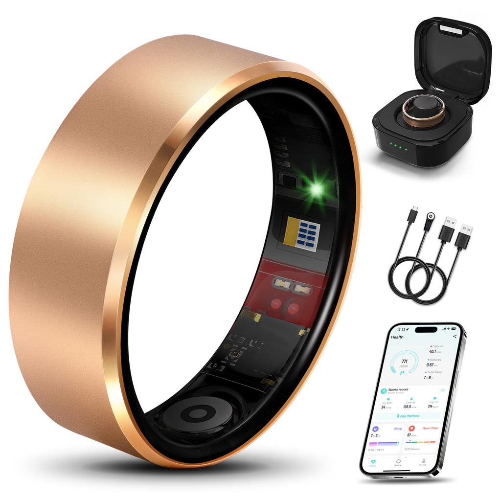 Smart Ring 2.0 for Women Men, Slim Scratch & Fingerprint Resistant Design, Advanced Chip Fitness Tracker, Sleep, Stress & Activity Monitoring, Waterproof, No Subscription Fees, Rose Gold 8