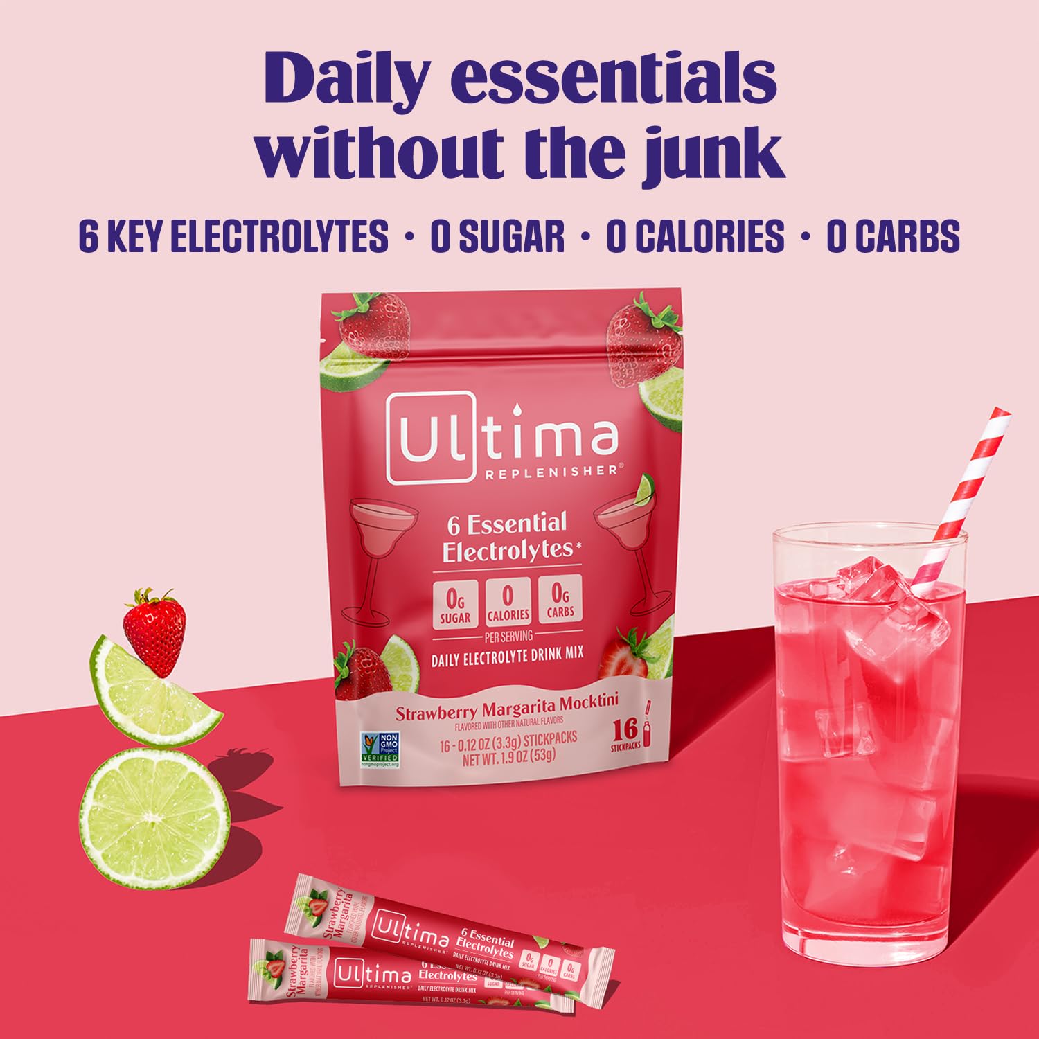 Ultima Replenisher Daily Electrolyte Powder – Raspberry, 20 Stickpacks – Zero Sugar Hydration Packets with 6 Electrolytes and Minerals – Sugar Free, Plant Based & Keto Friendly Drink Mix