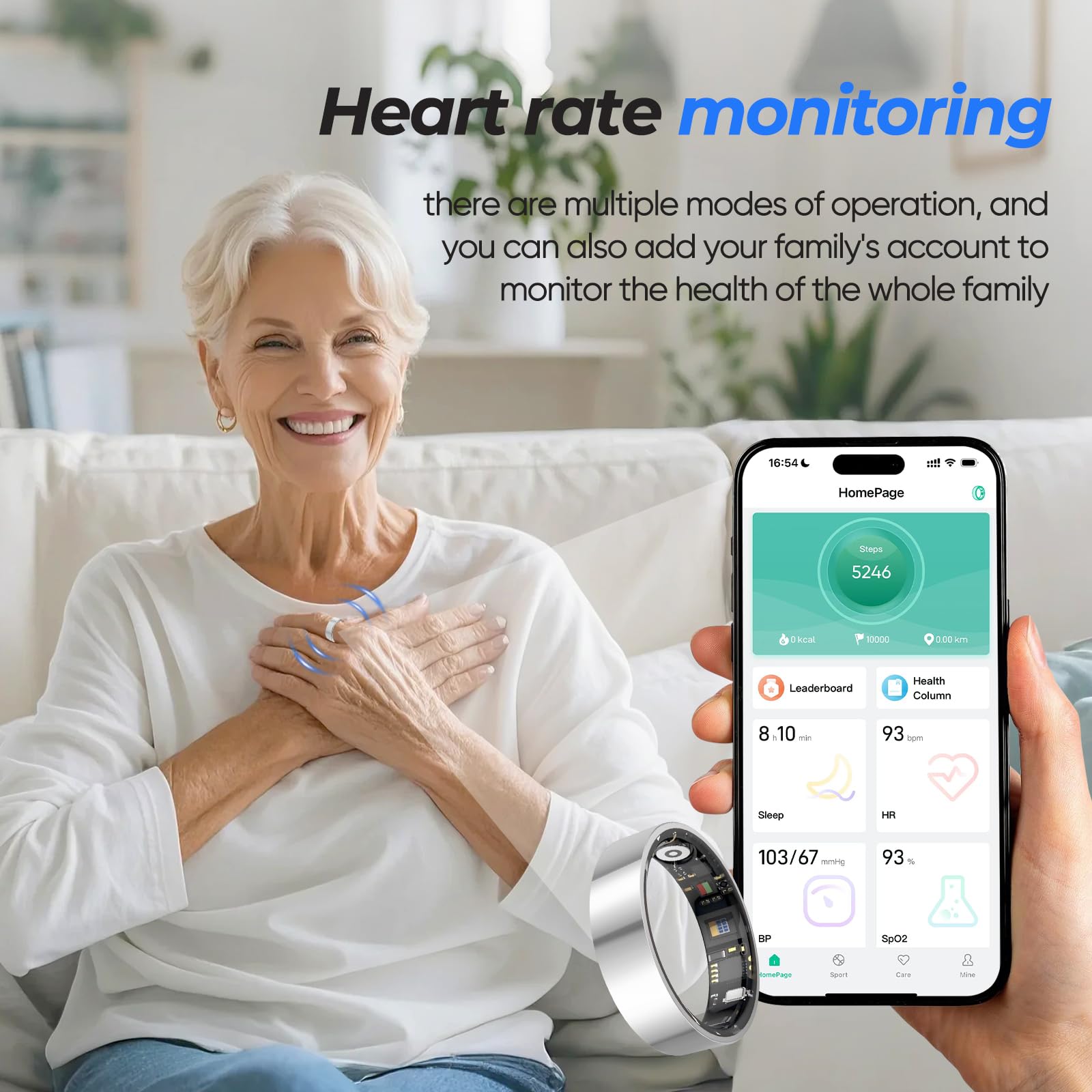 New Smart Ring Health Tracker for Women & Men, Sleep Exercise Health Monitoring, Daily Tracking, iOS/Android Compatible, IP68 Waterproof, No Subscription Required, 5‑Day Battery Life (Black, 12)