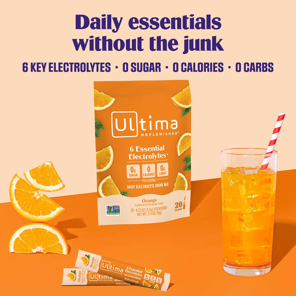 Ultima Replenisher Daily Electrolyte Powder – Raspberry, 20 Stickpacks – Zero Sugar Hydration Packets with 6 Electrolytes and Minerals – Sugar Free, Plant Based & Keto Friendly Drink Mix