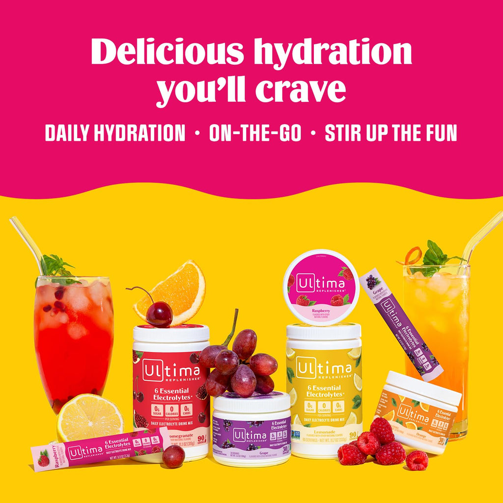 Ultima Replenisher Daily Electrolyte Powder – Raspberry, 20 Stickpacks – Zero Sugar Hydration Packets with 6 Electrolytes and Minerals – Sugar Free, Plant Based & Keto Friendly Drink Mix