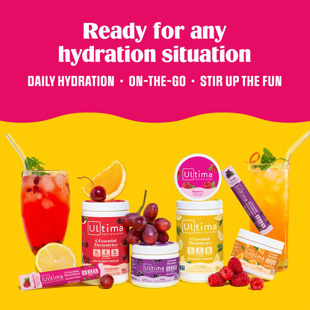 Ultima Replenisher Daily Electrolyte Powder – Raspberry, 20 Stickpacks – Zero Sugar Hydration Packets with 6 Electrolytes and Minerals – Sugar Free, Plant Based & Keto Friendly Drink Mix