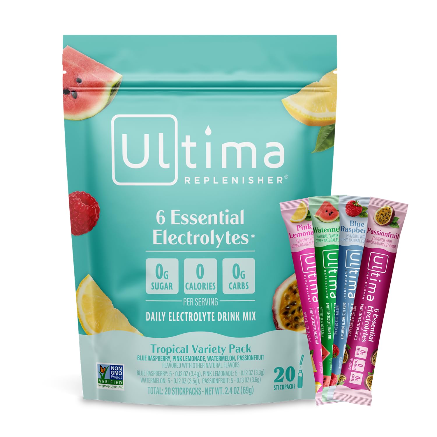 Ultima Replenisher Daily Electrolyte Powder – Raspberry, 20 Stickpacks – Zero Sugar Hydration Packets with 6 Electrolytes and Minerals – Sugar Free, Plant Based & Keto Friendly Drink Mix