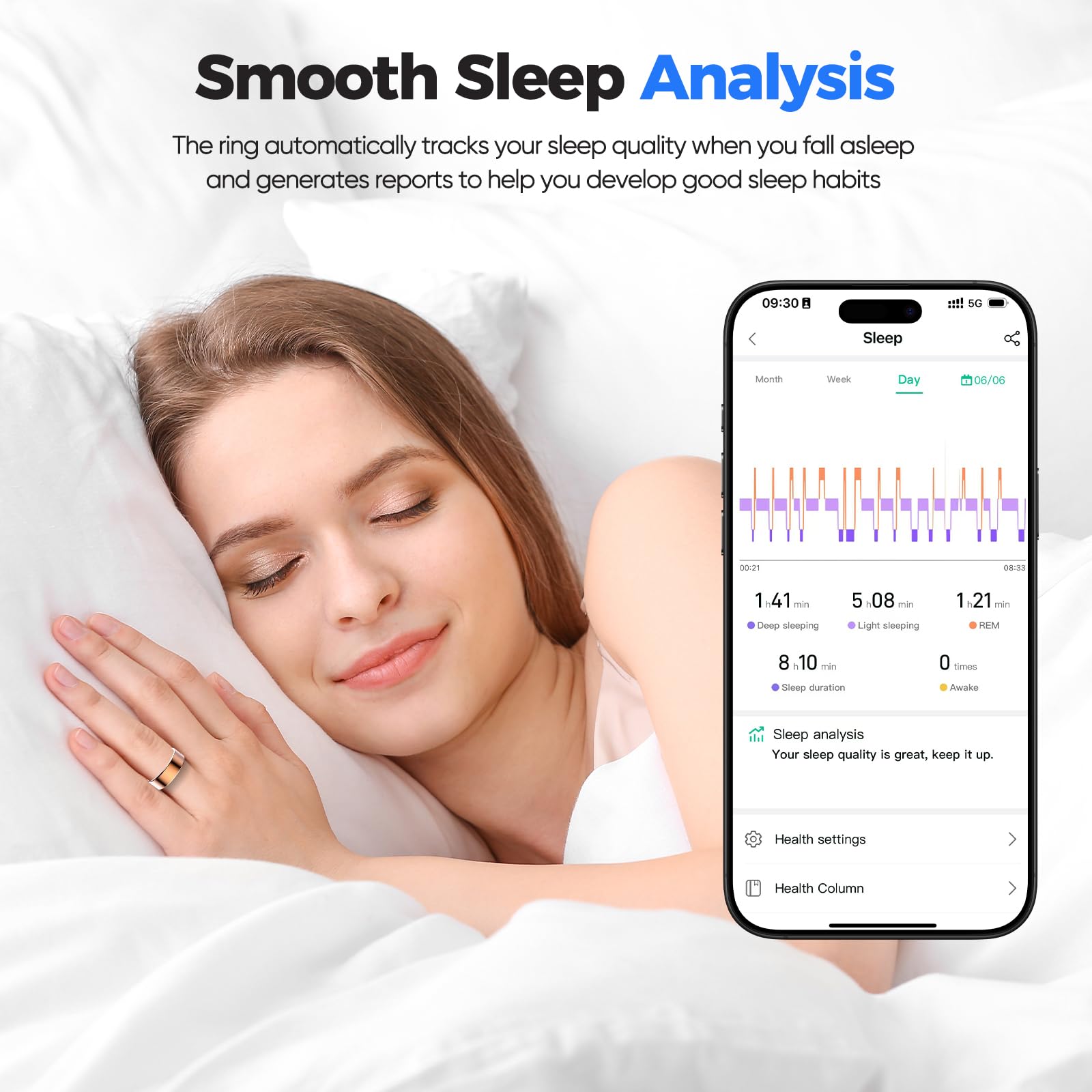 New Smart Ring Health Tracker for Women & Men, Sleep Exercise Health Monitoring, Daily Tracking, iOS/Android Compatible, IP68 Waterproof, No Subscription Required, 5‑Day Battery Life (Black, 12)
