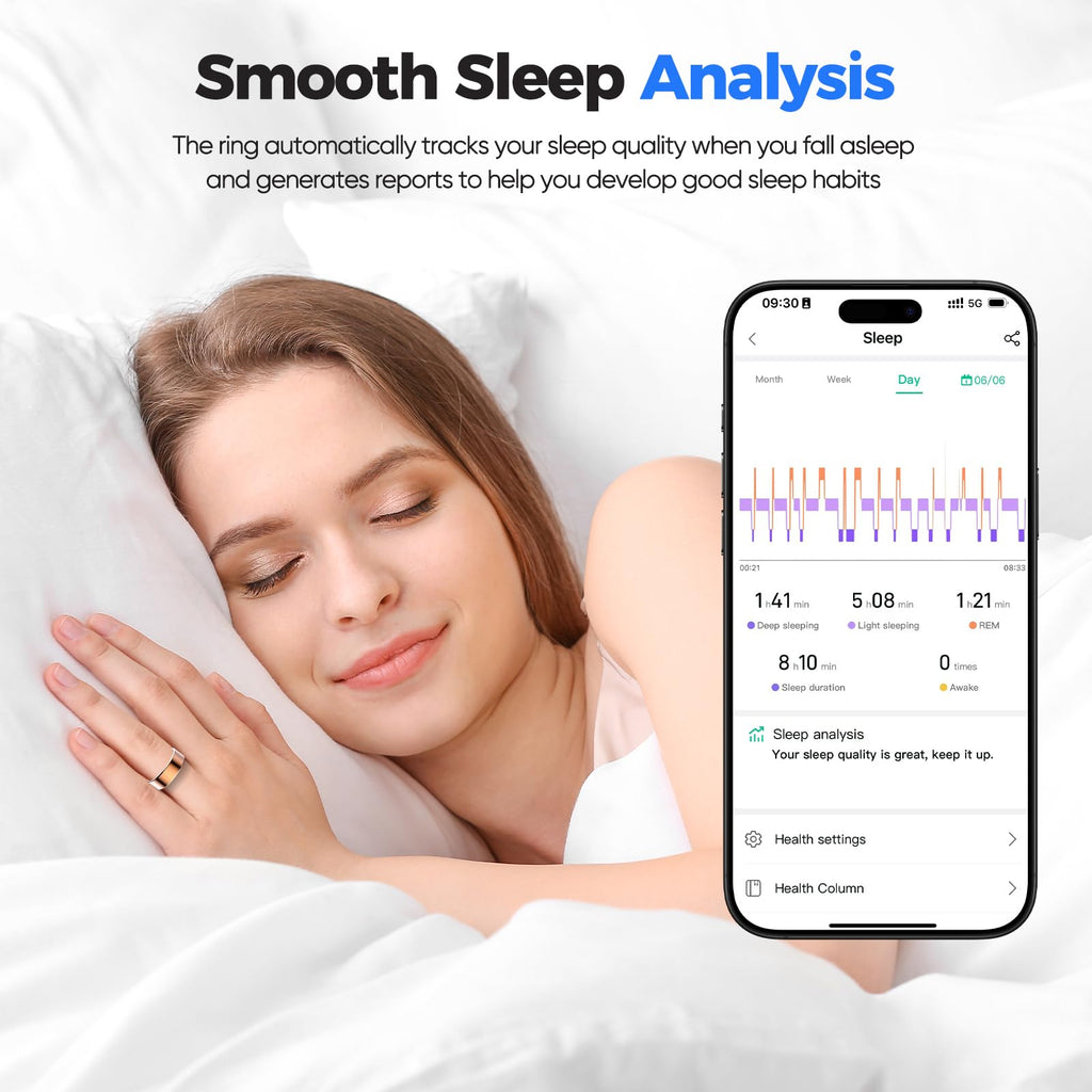 New Smart Ring Health Tracker for Women & Men, Sleep Exercise Health Monitoring, Daily Tracking, iOS/Android Compatible, IP68 Waterproof, No Subscription Required, 5‑Day Battery Life (Black, 12)