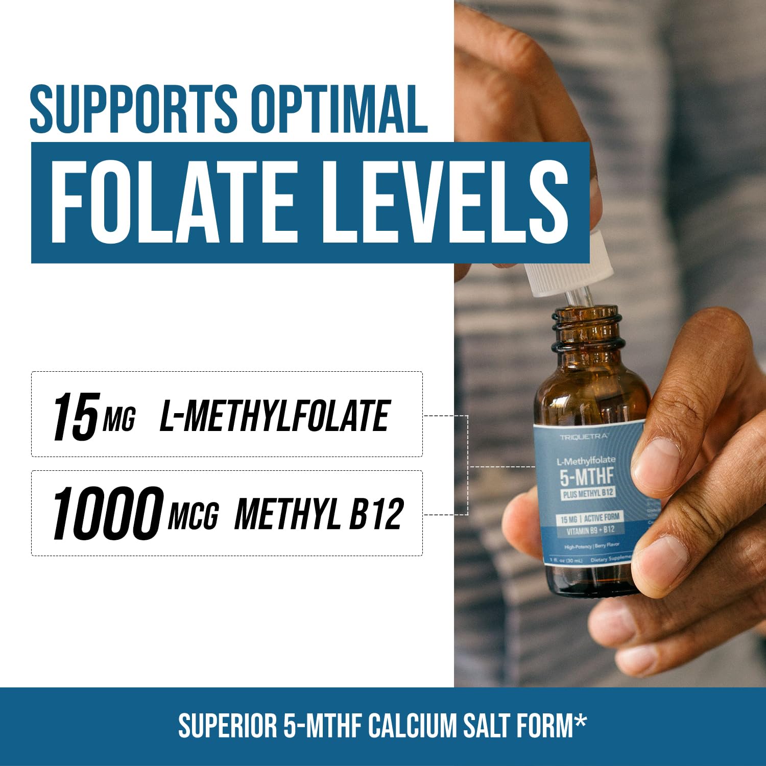 L Methyl Folate 15mg Plus Methyl B12 Cofactor – Organic Berry Flavor, High Potency Liquid Sublingual Active 5-MTHF Form - Supports Mood, Methylation, Cognition – Bioactive Forms Vitamin B9 & B12 (1oz)