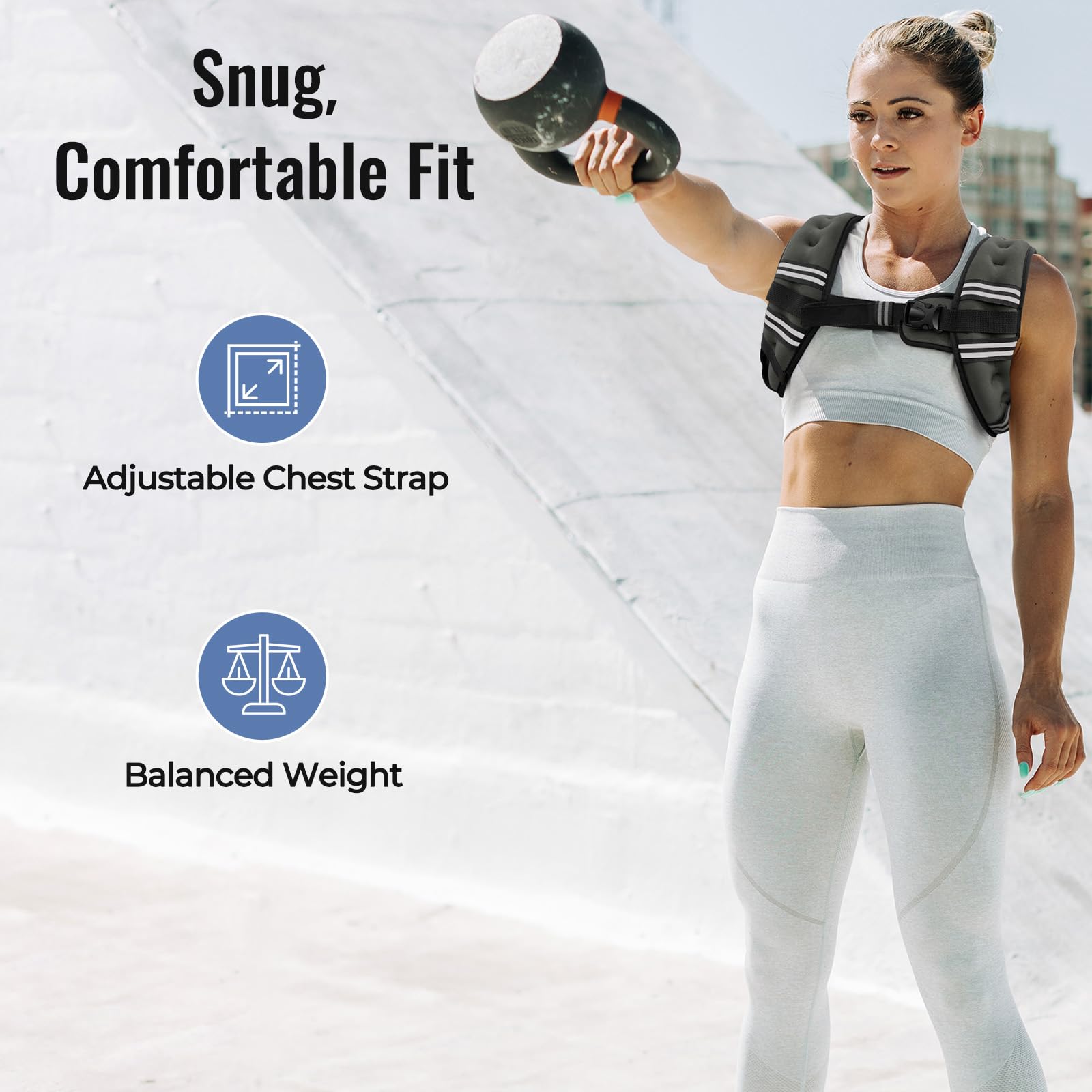 Zeerun Weighted Vest, 6lb/8lb/10lb/12lb/15lb/18lb/20lb/24lb/30lb for Men Women, Reflective Stripe Adjustable Buckle, Comfortable Durable Rucking Vest for Walking Running Strength Training