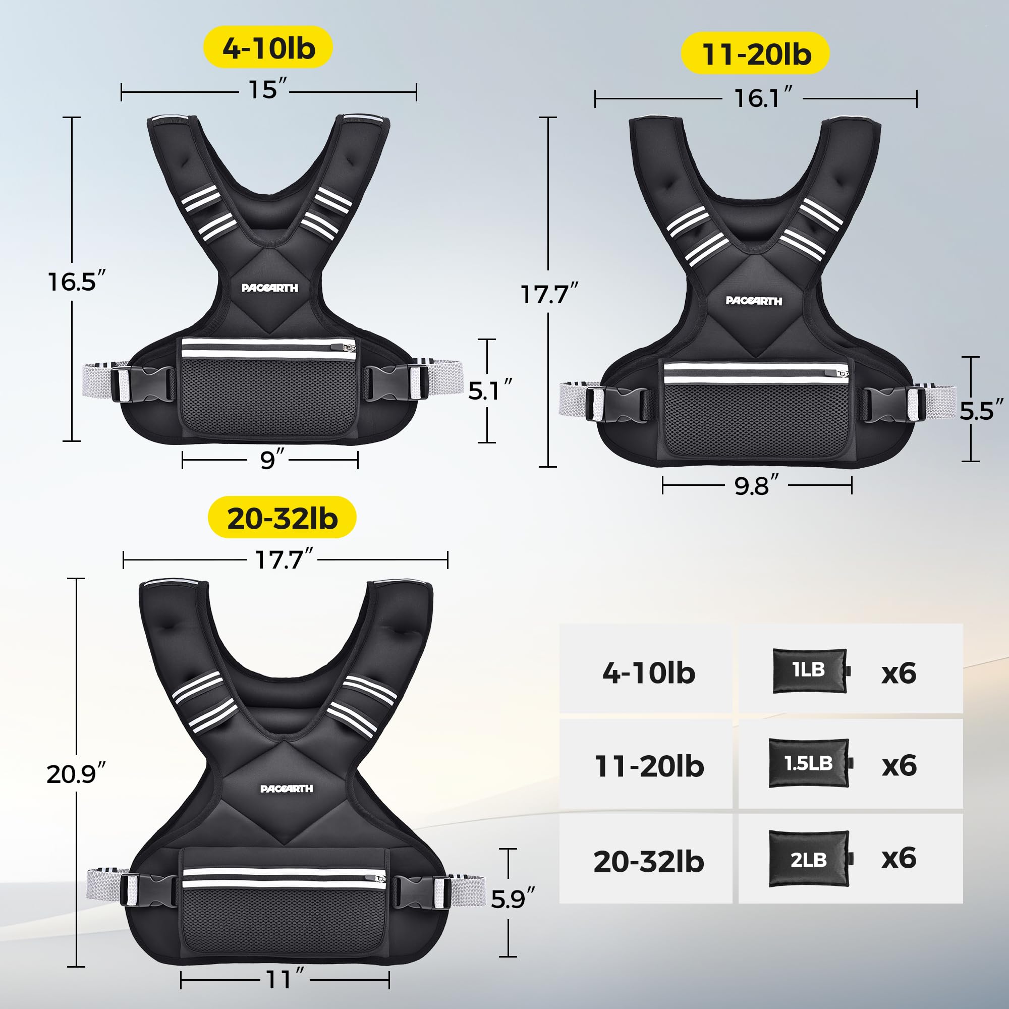 PACEARTH Adjustable Weight Vest 4-10lbs / 11-20lbs / 20-32lbs X-Shape Weighted Vest for Women and Men, Home Workout Ironsand Vest with Zipper Pouch and 6 Weight Packs, Available in Pink, Gray, Black