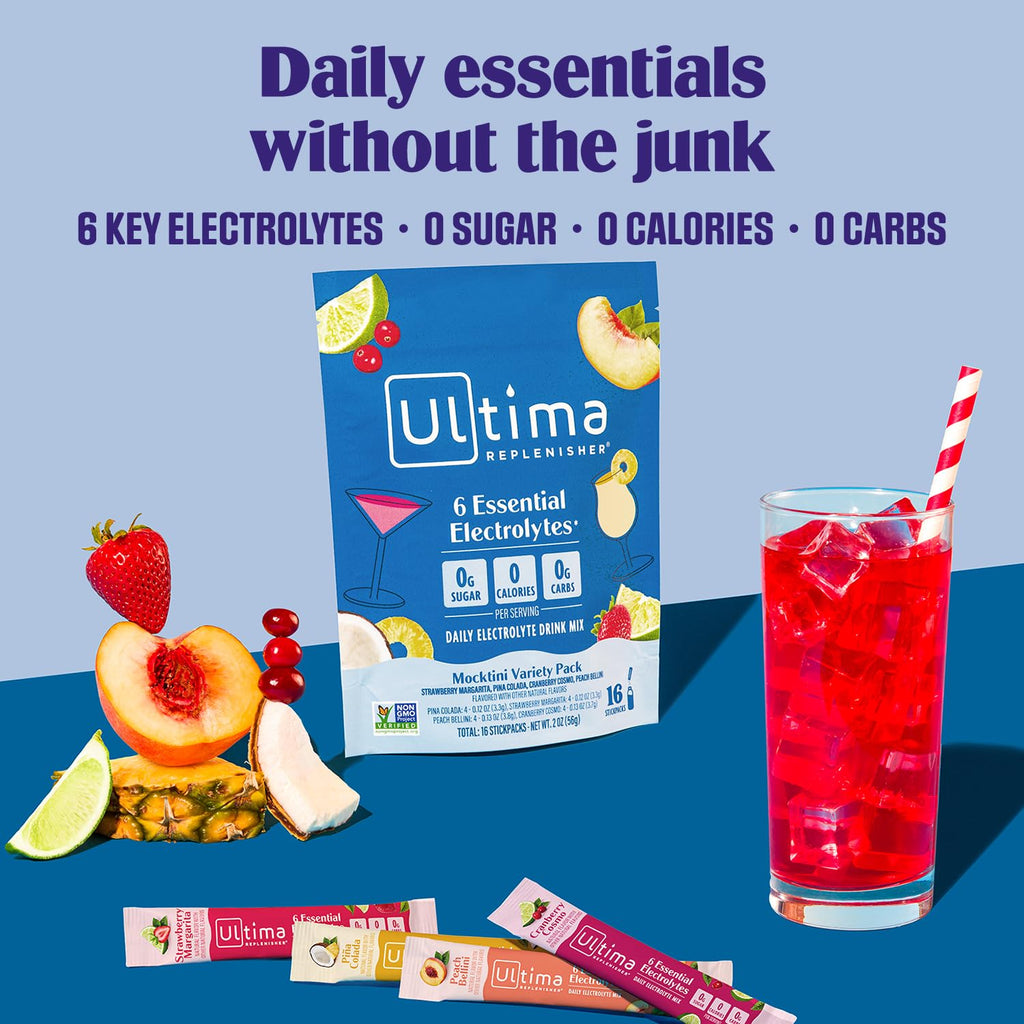 Ultima Replenisher Daily Electrolyte Powder – Raspberry, 20 Stickpacks – Zero Sugar Hydration Packets with 6 Electrolytes and Minerals – Sugar Free, Plant Based & Keto Friendly Drink Mix