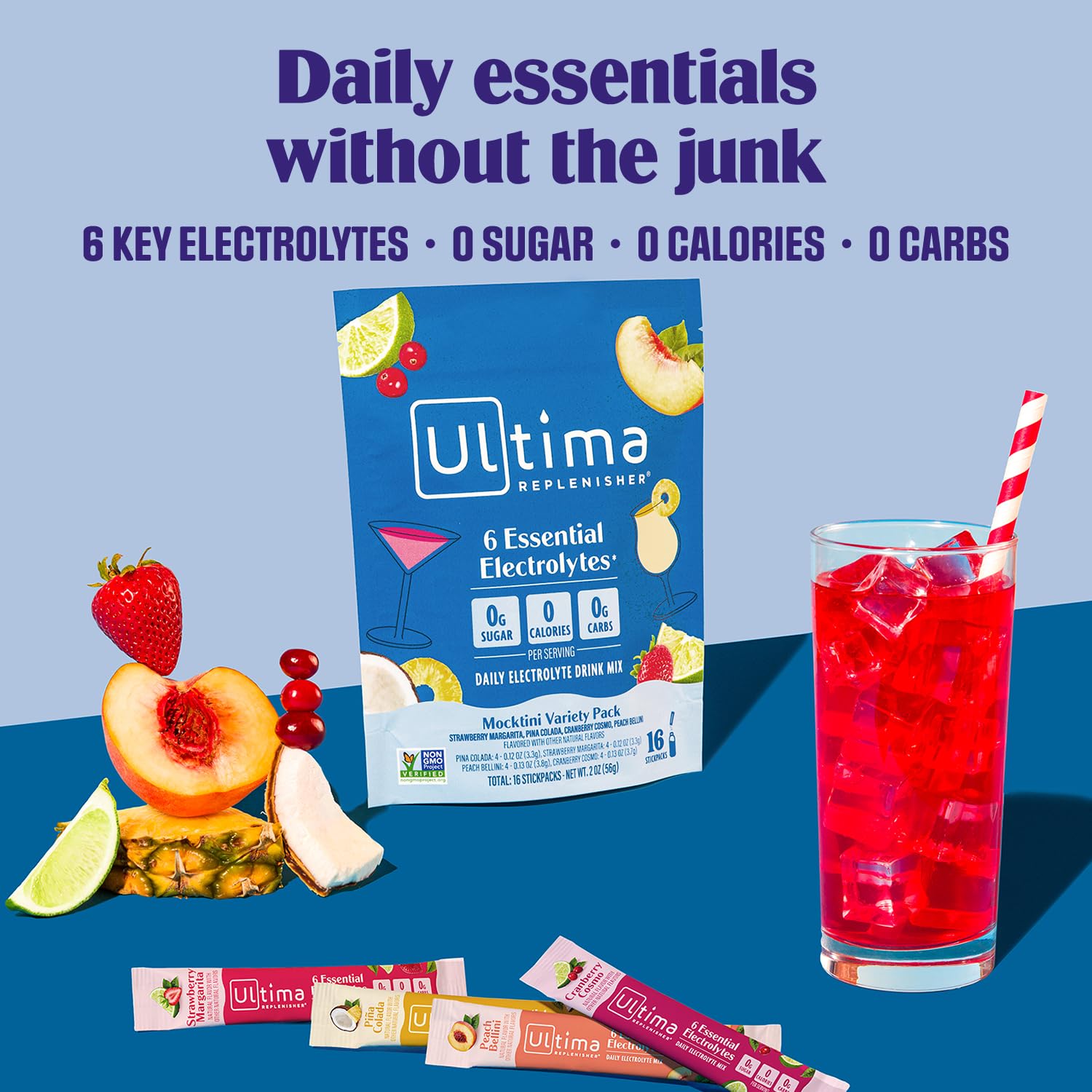 Ultima Replenisher Daily Electrolyte Powder – Raspberry, 20 Stickpacks – Zero Sugar Hydration Packets with 6 Electrolytes and Minerals – Sugar Free, Plant Based & Keto Friendly Drink Mix