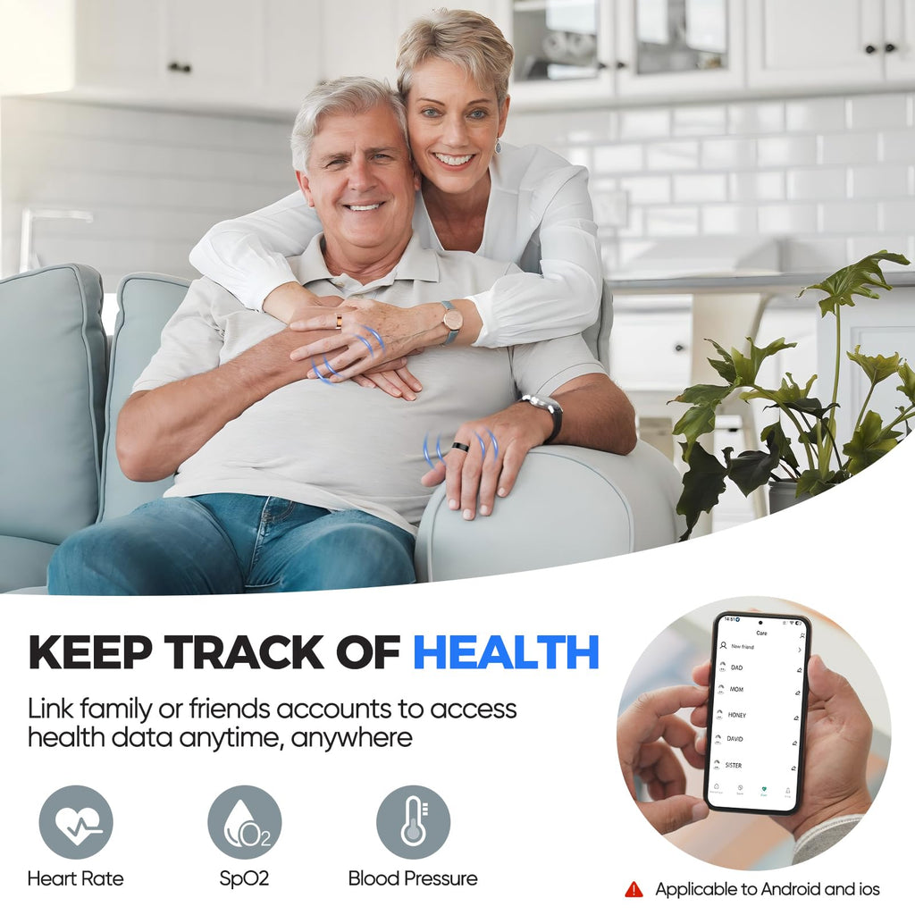New Smart Ring Health Tracker for Women & Men, Sleep Exercise Health Monitoring, Daily Tracking, iOS/Android Compatible, IP68 Waterproof, No Subscription Required, 5‑Day Battery Life (Black, 12)