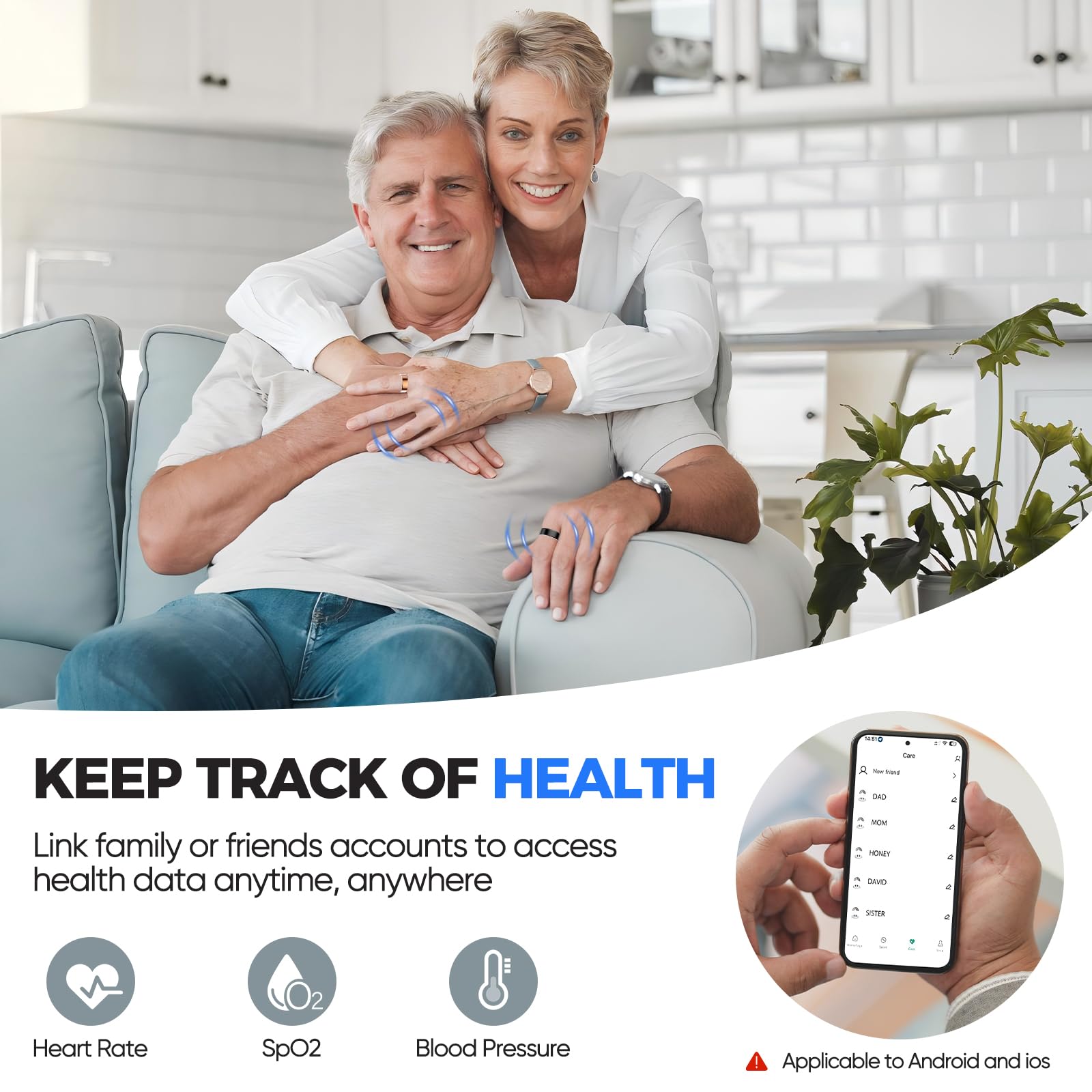 New Smart Ring Health Tracker for Women & Men, Sleep Exercise Health Monitoring, Daily Tracking, iOS/Android Compatible, IP68 Waterproof, No Subscription Required, 5‑Day Battery Life (Black, 12)