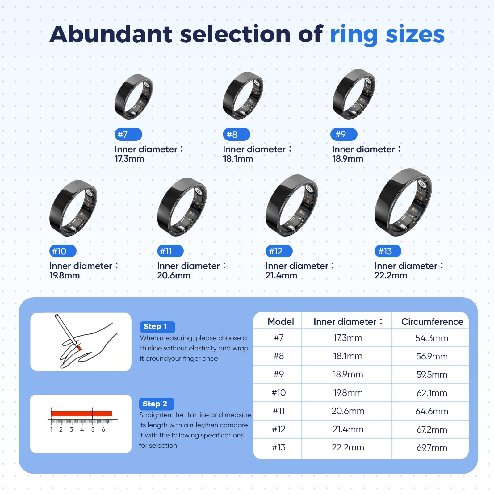 New Smart Ring Health Tracker for Women & Men, Sleep Exercise Health Monitoring, Daily Tracking, iOS/Android Compatible, IP68 Waterproof, No Subscription Required, 5‑Day Battery Life (Black, 12)