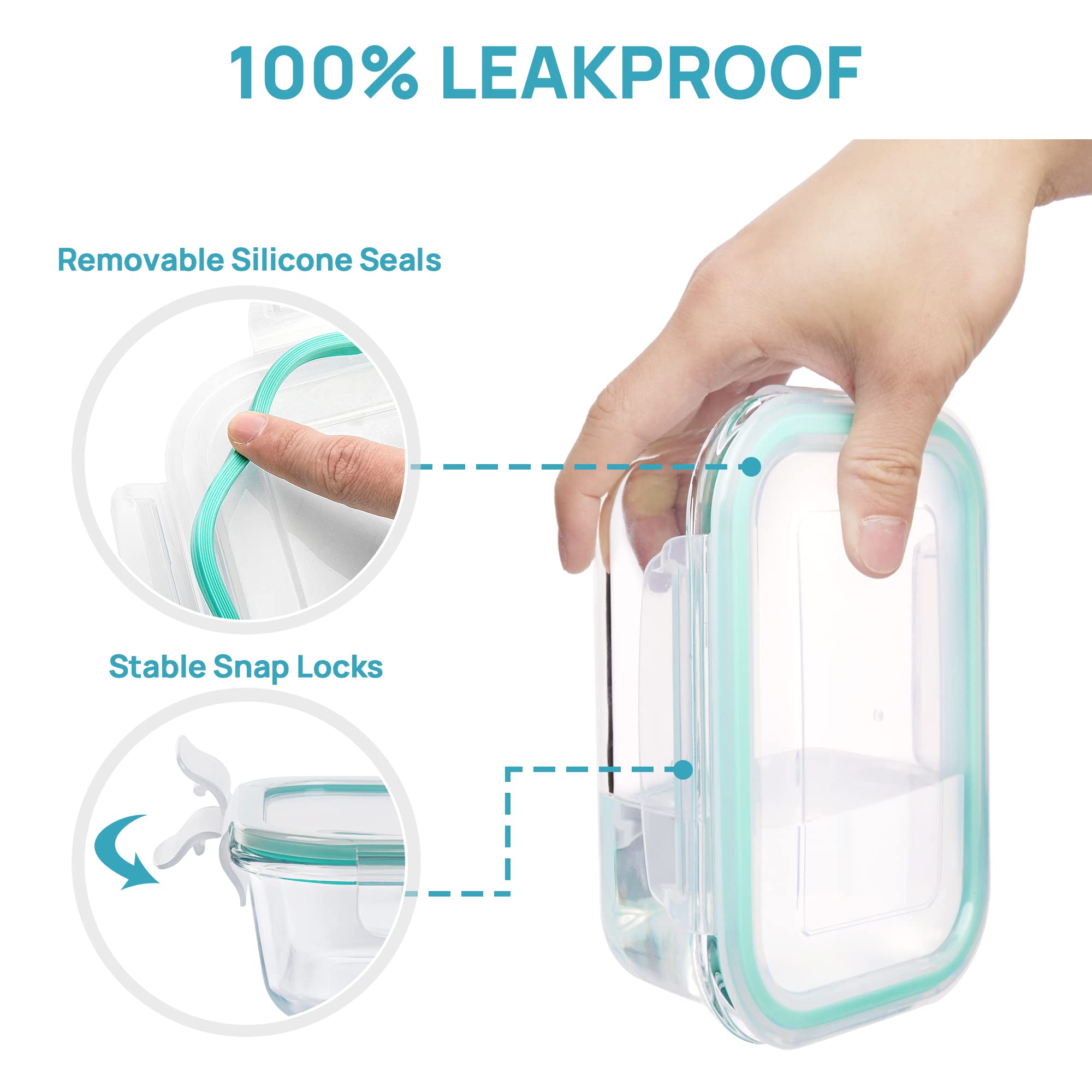 Vtopmart 8 Pack Glass Food Storage Containers with Airtight Lids, Glass Meal Prep Containers, Lunch Office Meal for Microwave, Oven, Freezer and Dishwasher, BPA Free