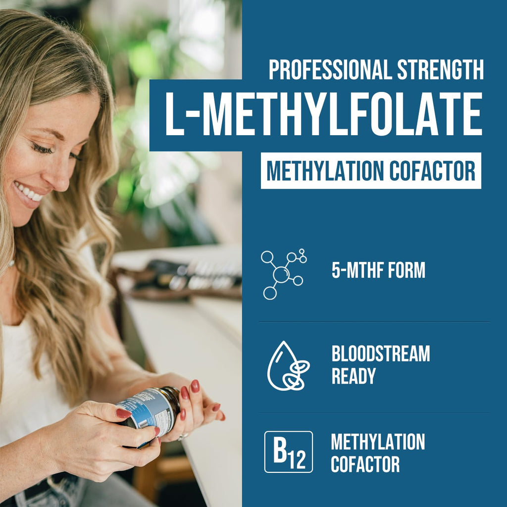 L Methyl Folate 15mg Plus Methyl B12 Cofactor – Organic Berry Flavor, High Potency Liquid Sublingual Active 5-MTHF Form - Supports Mood, Methylation, Cognition – Bioactive Forms Vitamin B9 & B12 (1oz)