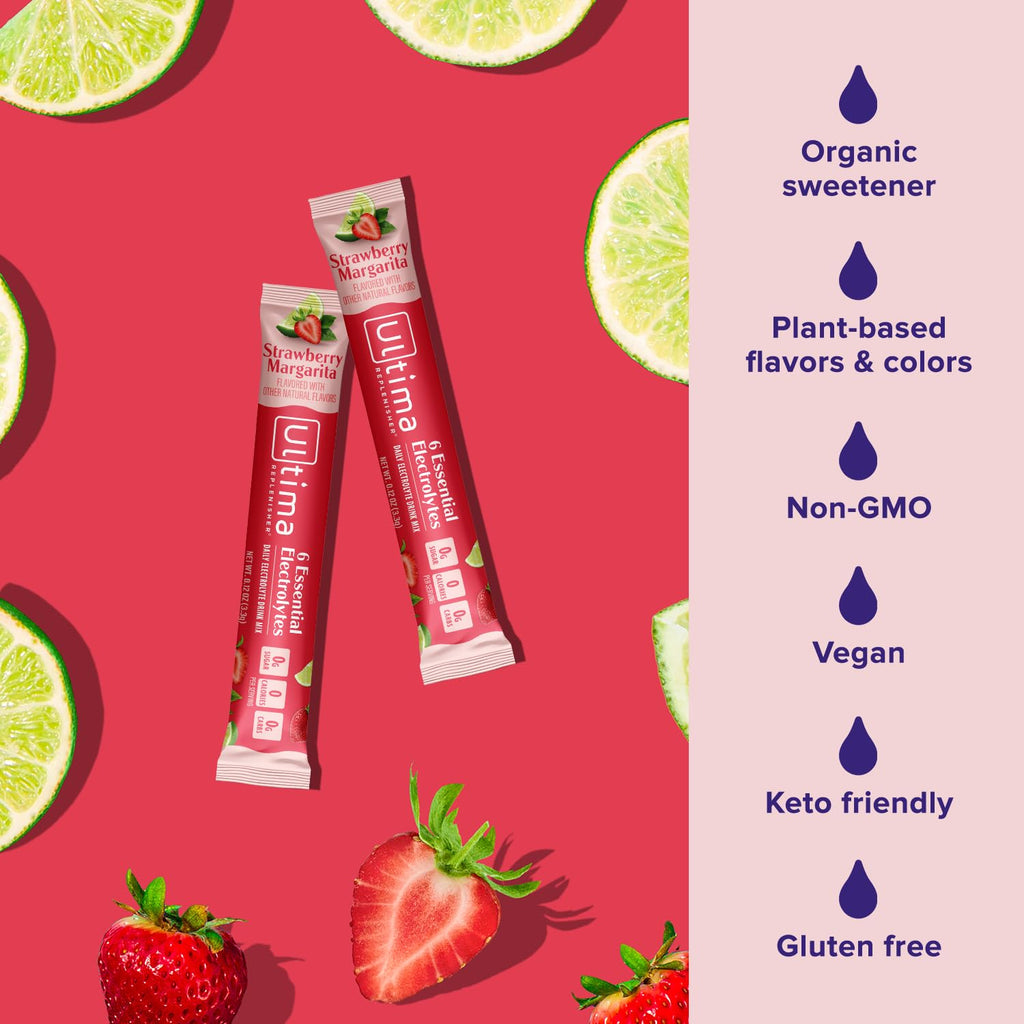 Ultima Replenisher Daily Electrolyte Powder – Raspberry, 20 Stickpacks – Zero Sugar Hydration Packets with 6 Electrolytes and Minerals – Sugar Free, Plant Based & Keto Friendly Drink Mix