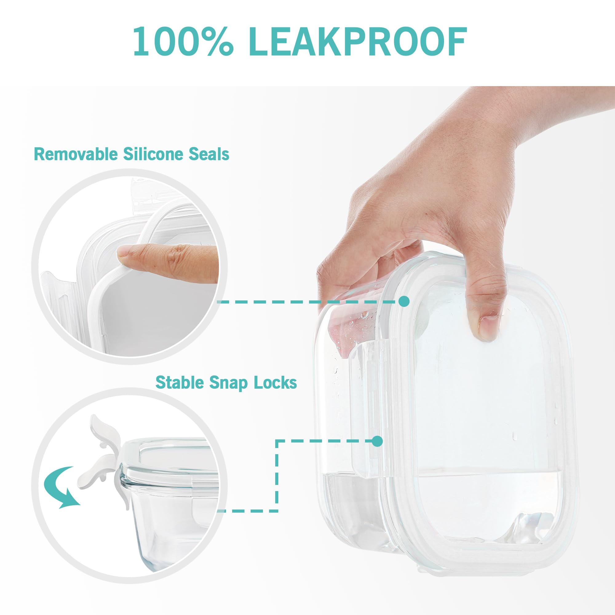 Vtopmart 8 Pack Glass Food Storage Containers with Airtight Lids, Glass Meal Prep Containers, Lunch Office Meal for Microwave, Oven, Freezer and Dishwasher, BPA Free