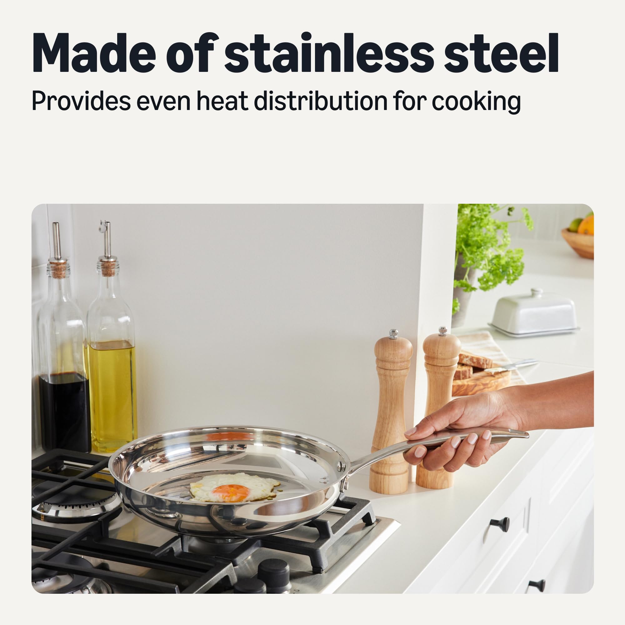 Amazon Basics Stainless Steel Cookware 11-Piece Set, Oven Safe, Induction-Ready, Even Heating, Non Toxic, Stay-Cool Handles, Pots and Pans, All Stovetops, Glass Lids, Silver