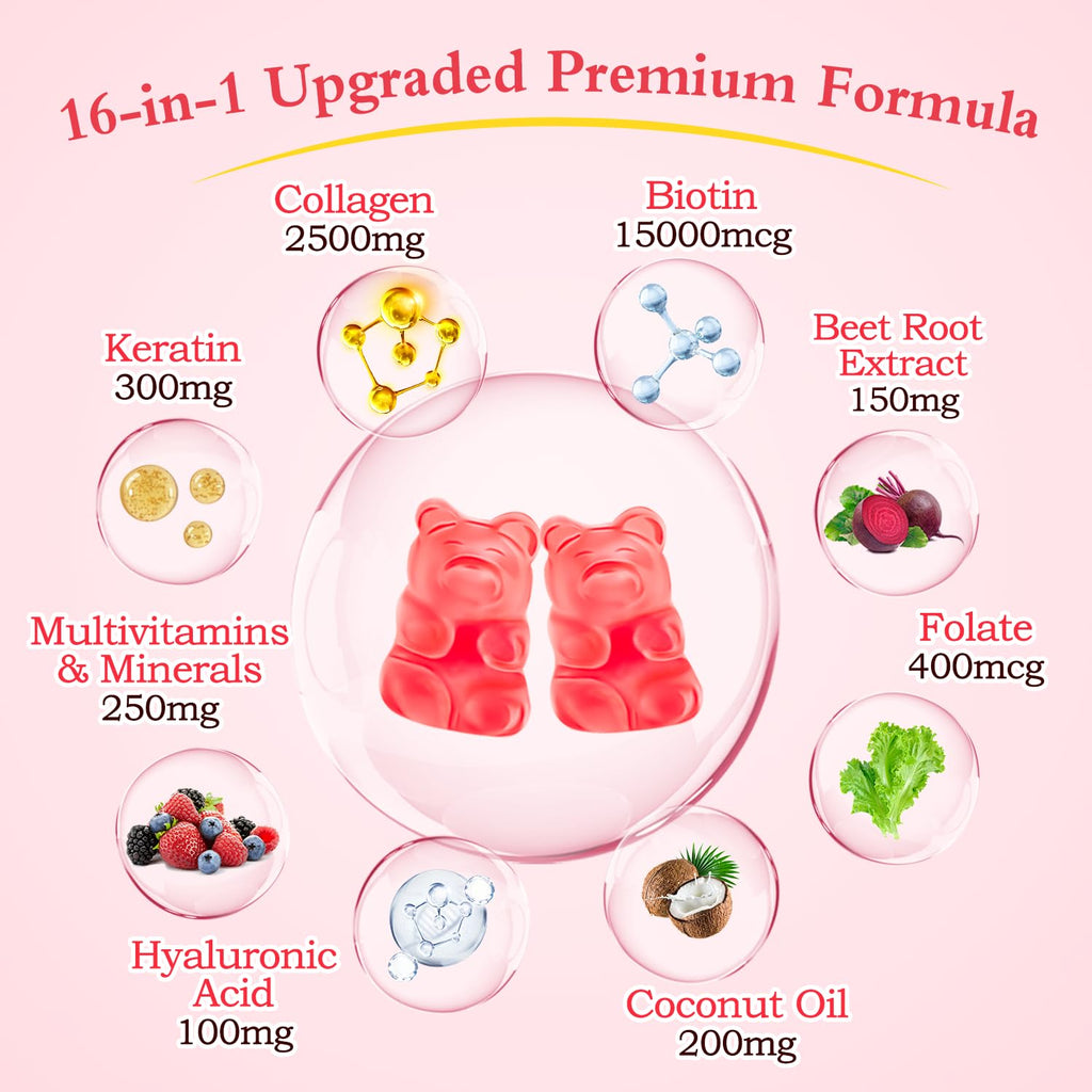 2 Pack Multi Collagen Peptides Gummies for Women & Men, Ultra Hydrolyzed Protein Type I II III V X with Biotin, Hyaluronic Acid & Vitamin C D K2 B12 A E for Skin Hair Nails, Bone, Sugar Free 120Cts