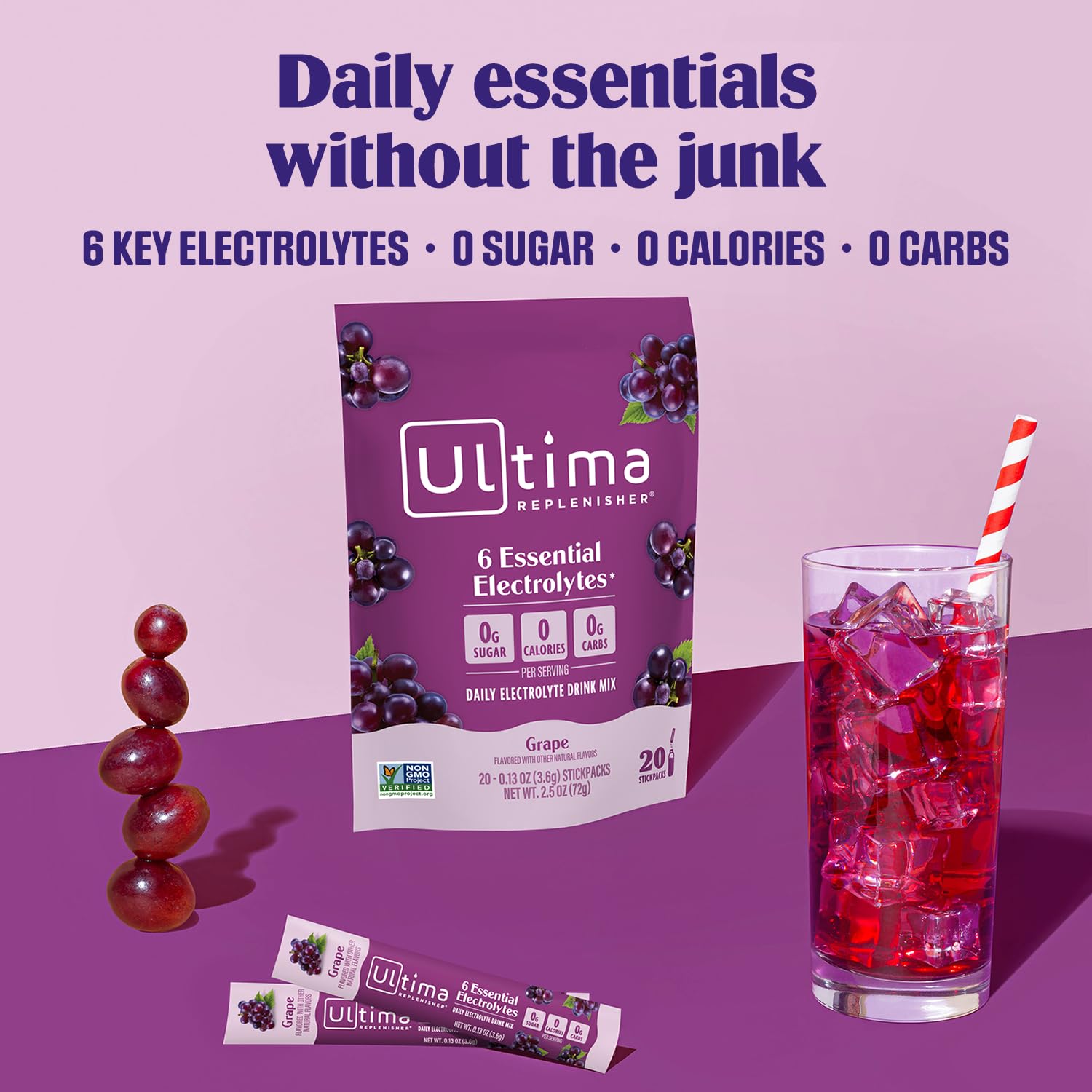 Ultima Replenisher Daily Electrolyte Powder – Raspberry, 20 Stickpacks – Zero Sugar Hydration Packets with 6 Electrolytes and Minerals – Sugar Free, Plant Based & Keto Friendly Drink Mix