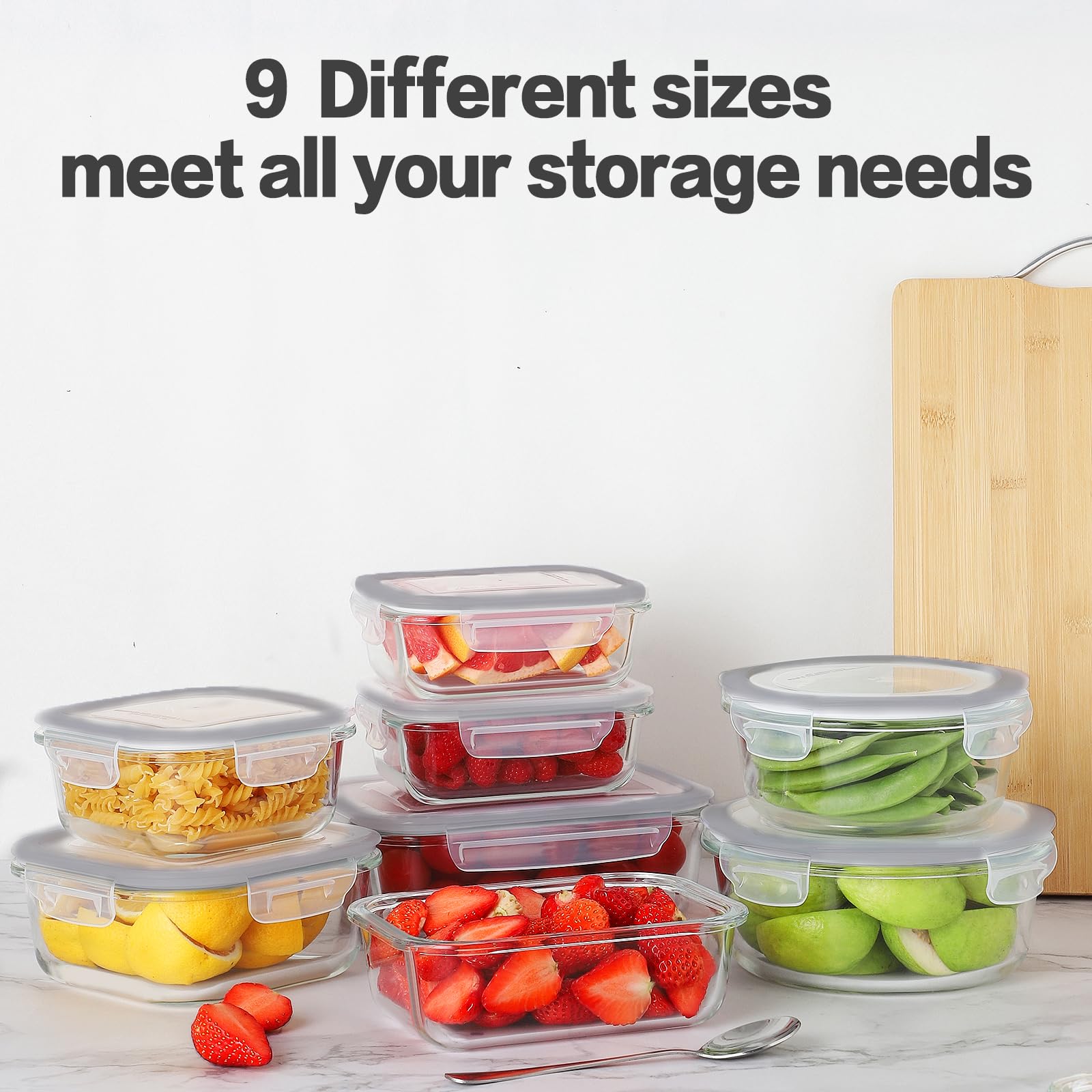 HOMBERKING 24pc Borosilicate Glass Food Storage Containers with Snap Locking Lids, Glass Meal Prep Containers, Airtight Lunch Boxes, Oven, Freezer and Dishwasher Safe, BPA Free, Kitchen Storage Set