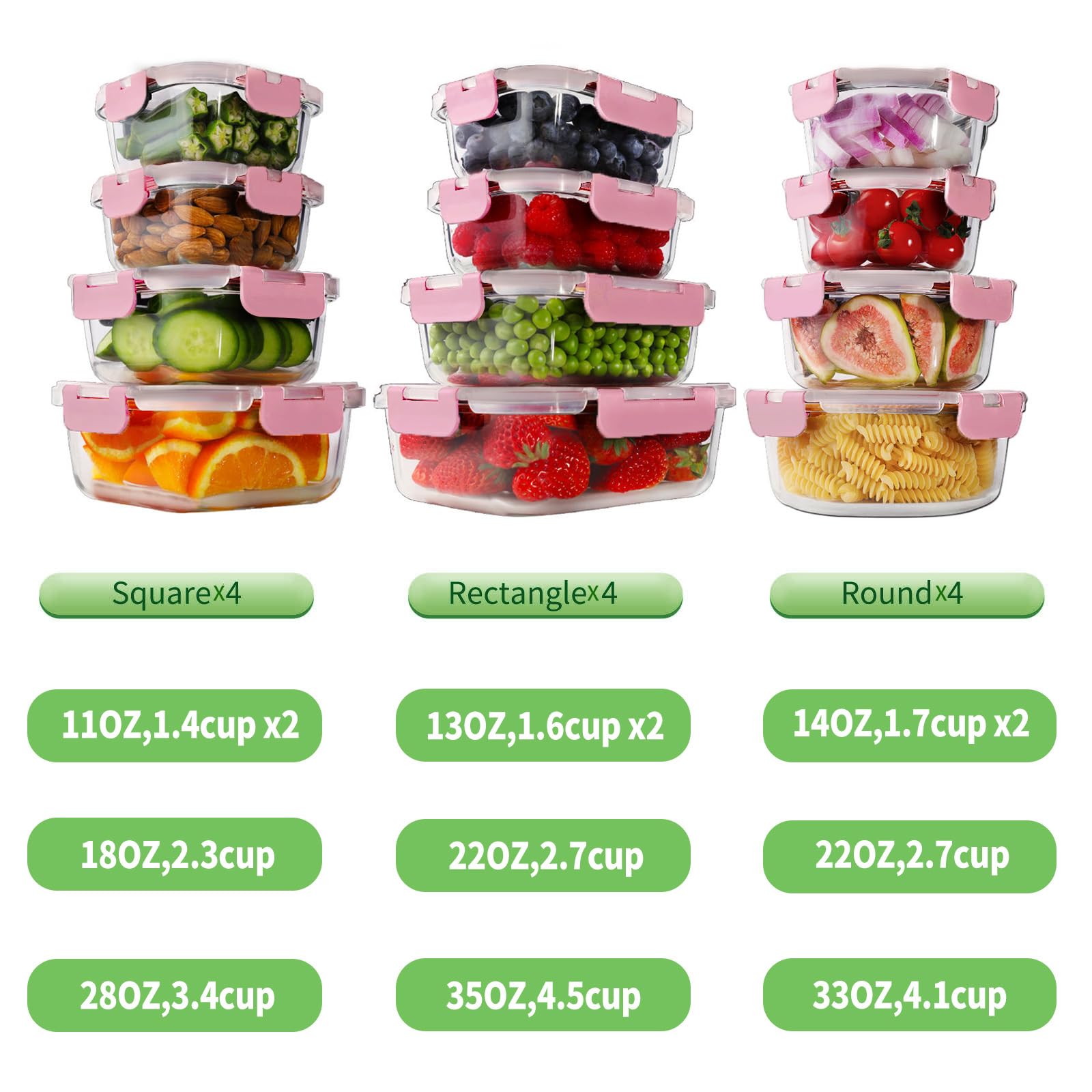 HOMBERKING 24pc Borosilicate Glass Food Storage Containers with Snap Locking Lids, Glass Meal Prep Containers, Airtight Lunch Boxes, Oven, Freezer and Dishwasher Safe, BPA Free, Kitchen Storage Set