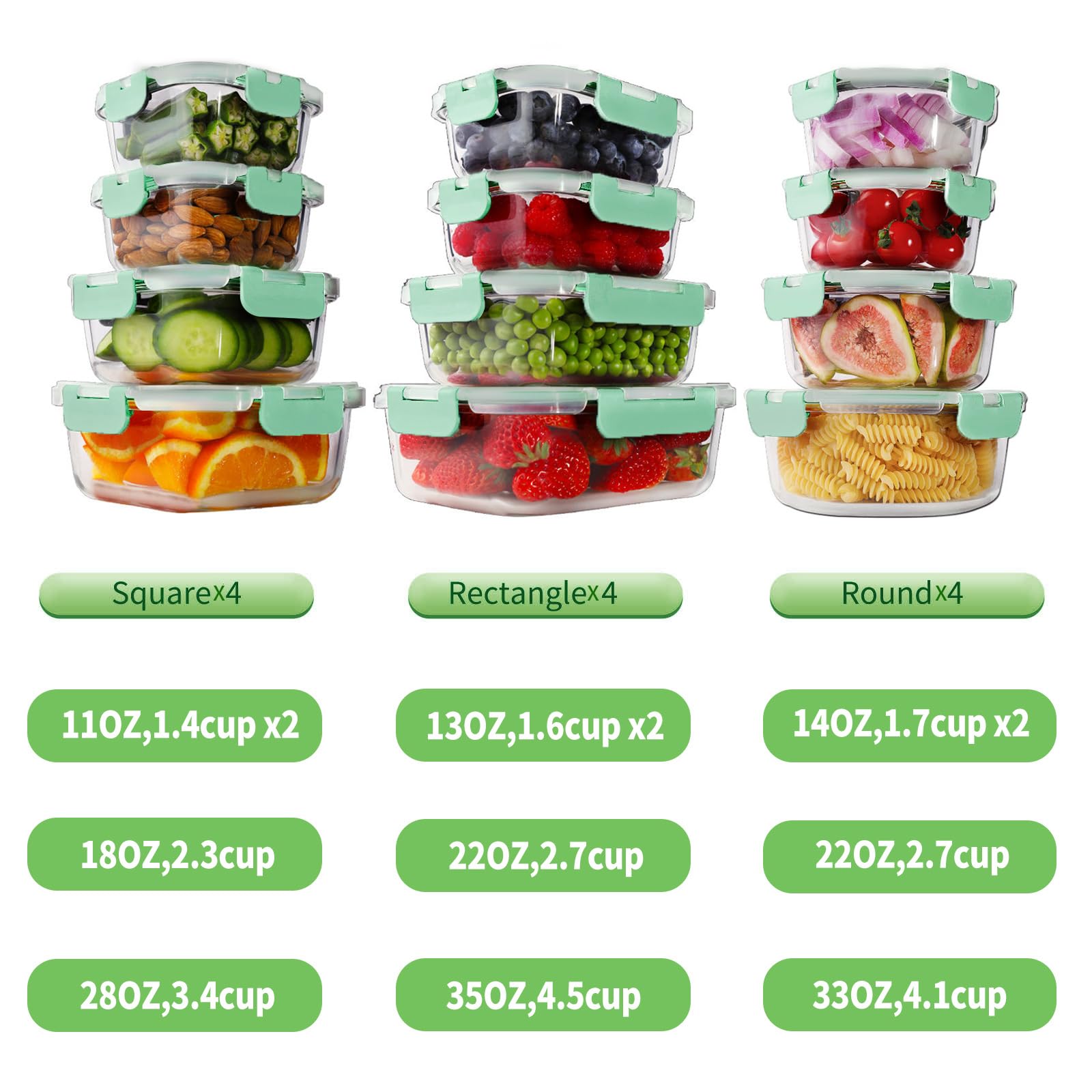 HOMBERKING 24pc Borosilicate Glass Food Storage Containers with Snap Locking Lids, Glass Meal Prep Containers, Airtight Lunch Boxes, Oven, Freezer and Dishwasher Safe, BPA Free, Kitchen Storage Set