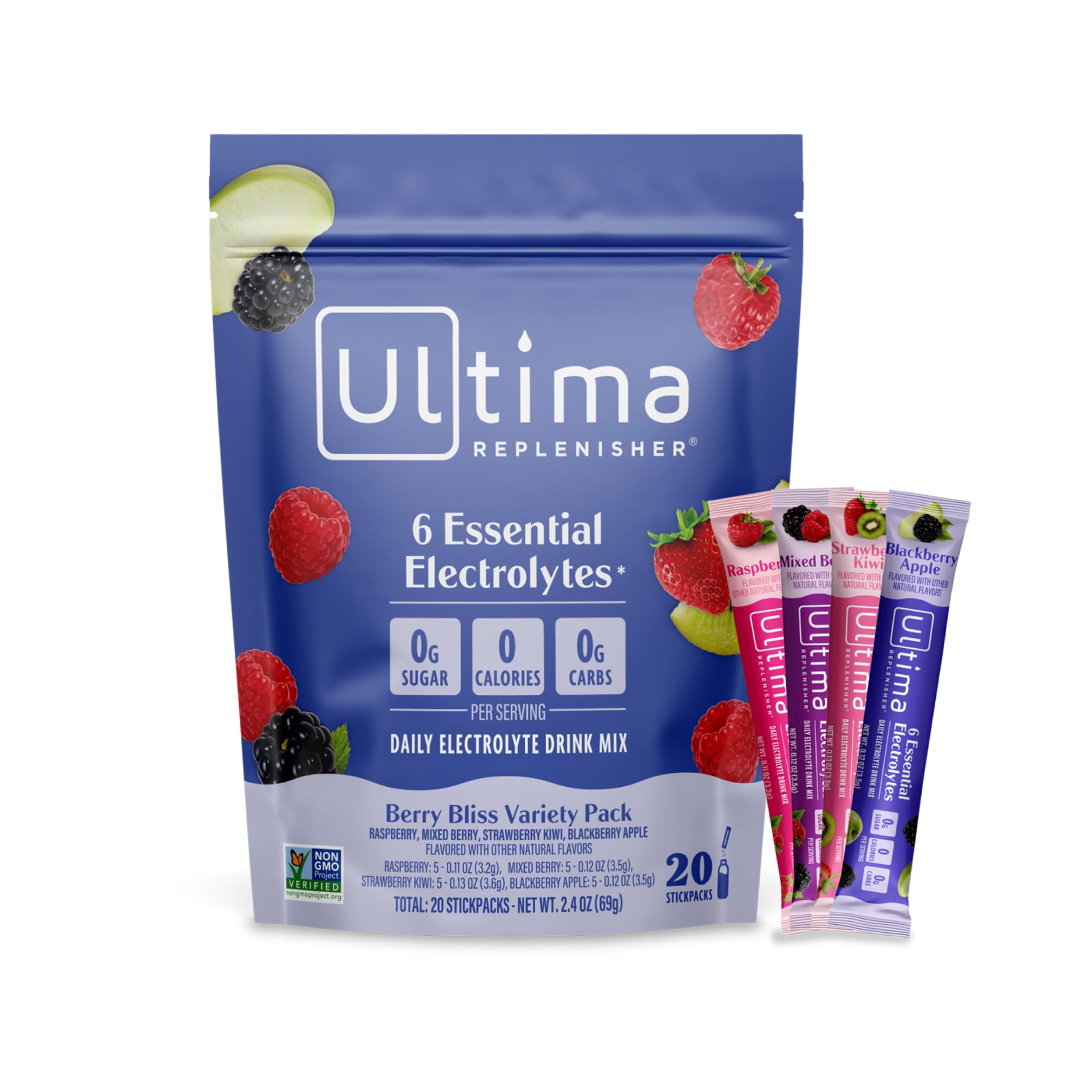 Ultima Replenisher Daily Electrolyte Powder – Raspberry, 20 Stickpacks – Zero Sugar Hydration Packets with 6 Electrolytes and Minerals – Sugar Free, Plant Based & Keto Friendly Drink Mix