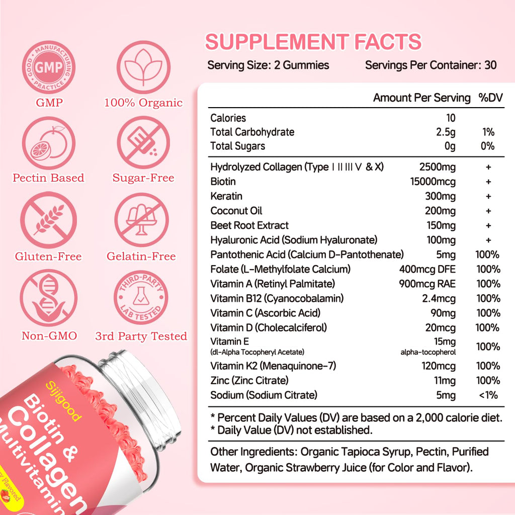2 Pack Multi Collagen Peptides Gummies for Women & Men, Ultra Hydrolyzed Protein Type I II III V X with Biotin, Hyaluronic Acid & Vitamin C D K2 B12 A E for Skin Hair Nails, Bone, Sugar Free 120Cts