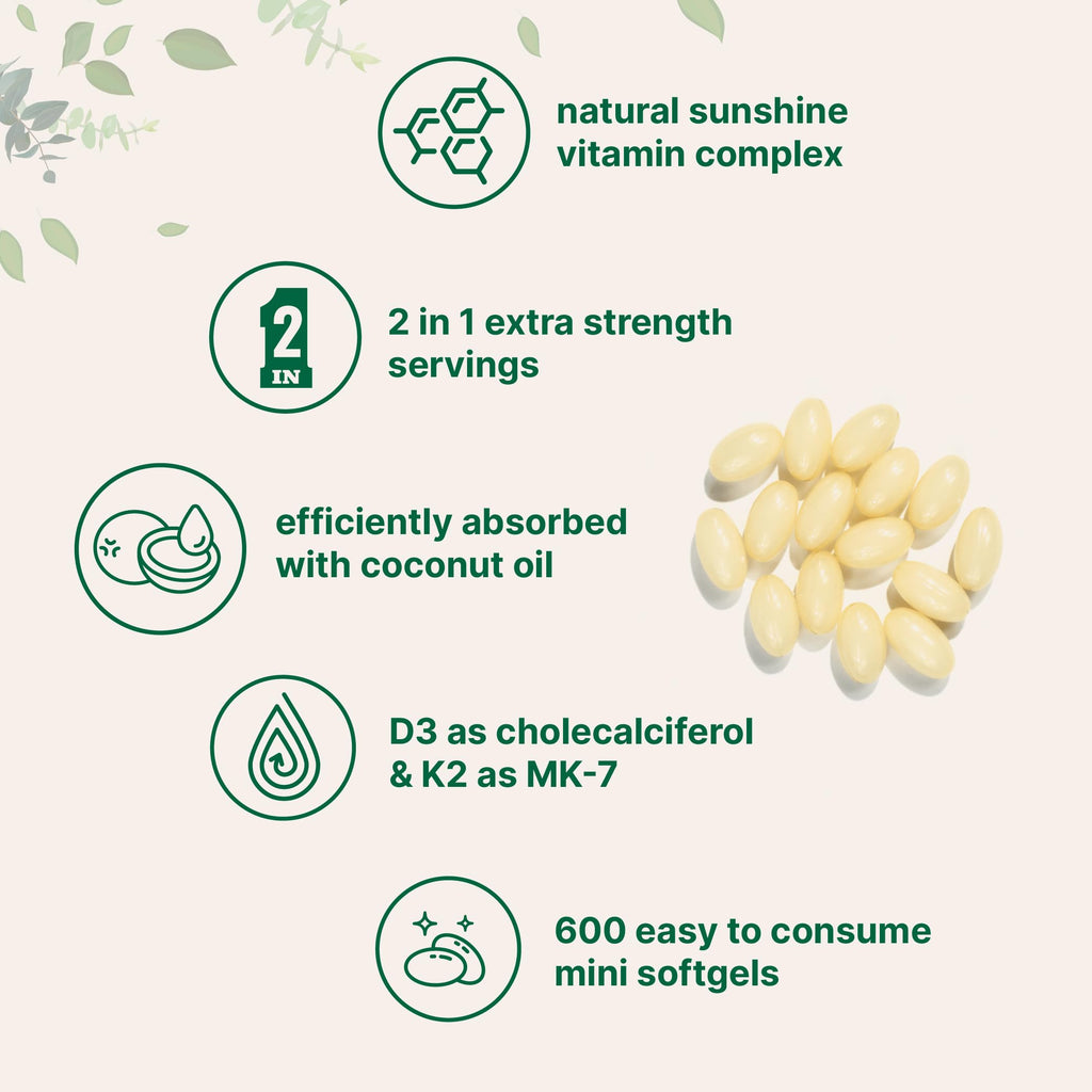 Micro Ingredients Vitamin D3 10,000 IU + K2 MK-7 200 mcg, 300 Softgels with Virgin Coconut Oil | 2-in-1 Vitamins D & K Complex | Extra Strength, Easy to Swallow, Non-GMO, Gluten Free
