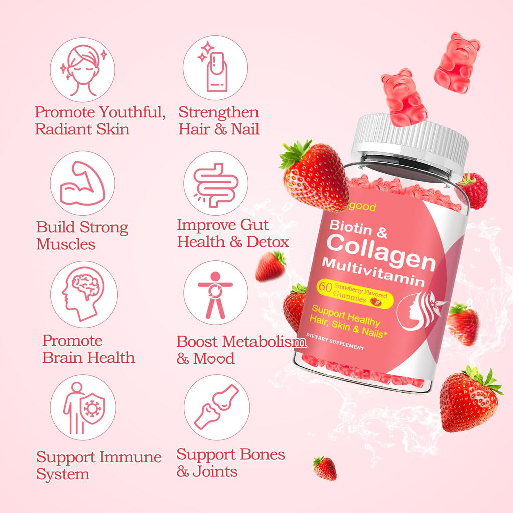 2 Pack Multi Collagen Peptides Gummies for Women & Men, Ultra Hydrolyzed Protein Type I II III V X with Biotin, Hyaluronic Acid & Vitamin C D K2 B12 A E for Skin Hair Nails, Bone, Sugar Free 120Cts