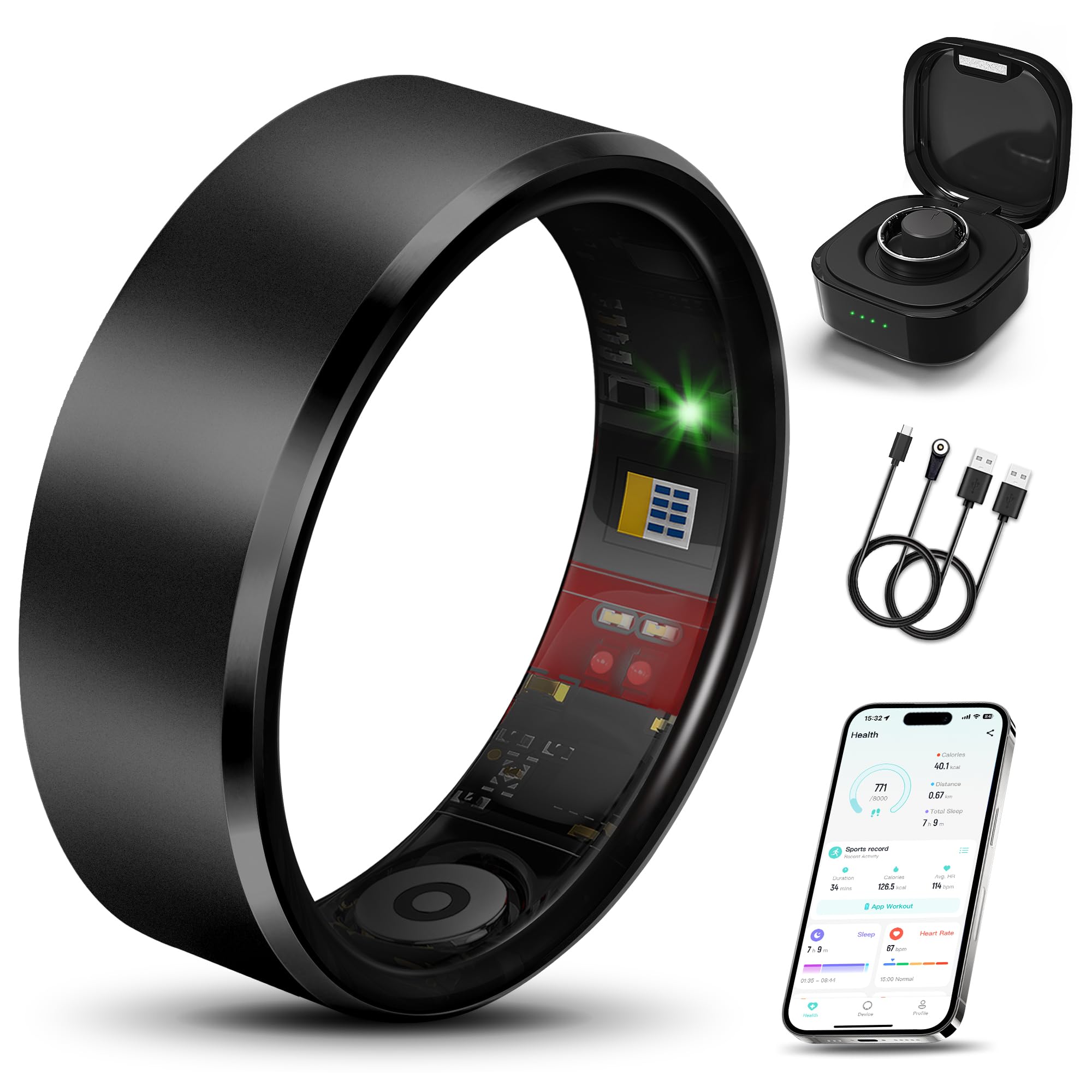 Smart Ring 2.0 for Women Men, Slim Scratch & Fingerprint Resistant Design, Advanced Chip Fitness Tracker, Sleep, Stress & Activity Monitoring, Waterproof, No Subscription Fees, Rose Gold 8