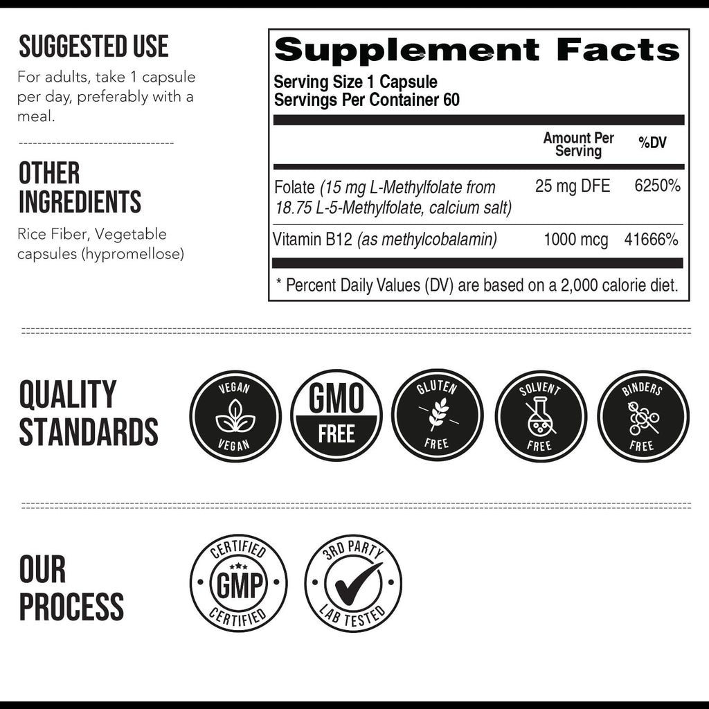 L Methyl Folate 15mg Plus Methyl B12 Cofactor – Organic Berry Flavor, High Potency Liquid Sublingual Active 5-MTHF Form - Supports Mood, Methylation, Cognition – Bioactive Forms Vitamin B9 & B12 (1oz)