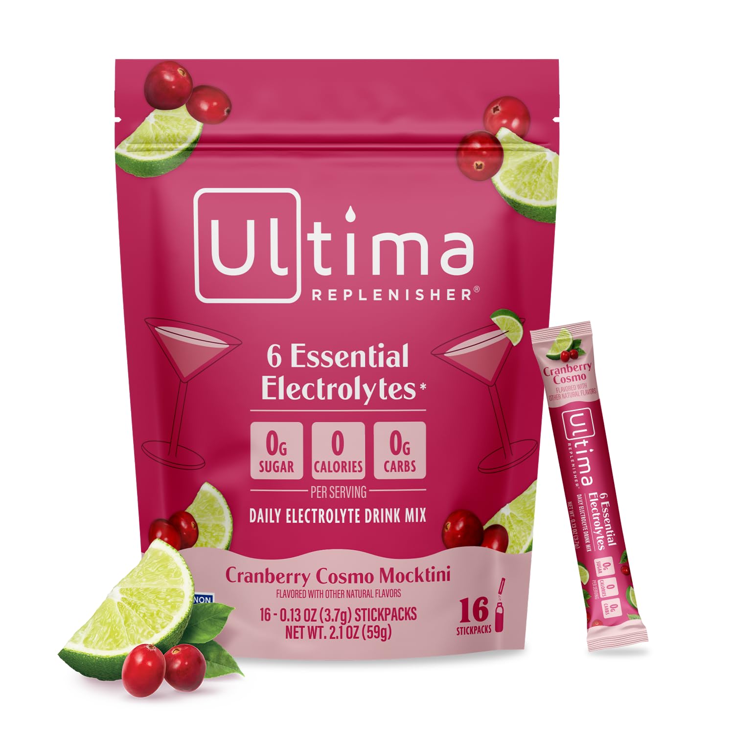 Ultima Replenisher Daily Electrolyte Powder – Raspberry, 20 Stickpacks – Zero Sugar Hydration Packets with 6 Electrolytes and Minerals – Sugar Free, Plant Based & Keto Friendly Drink Mix