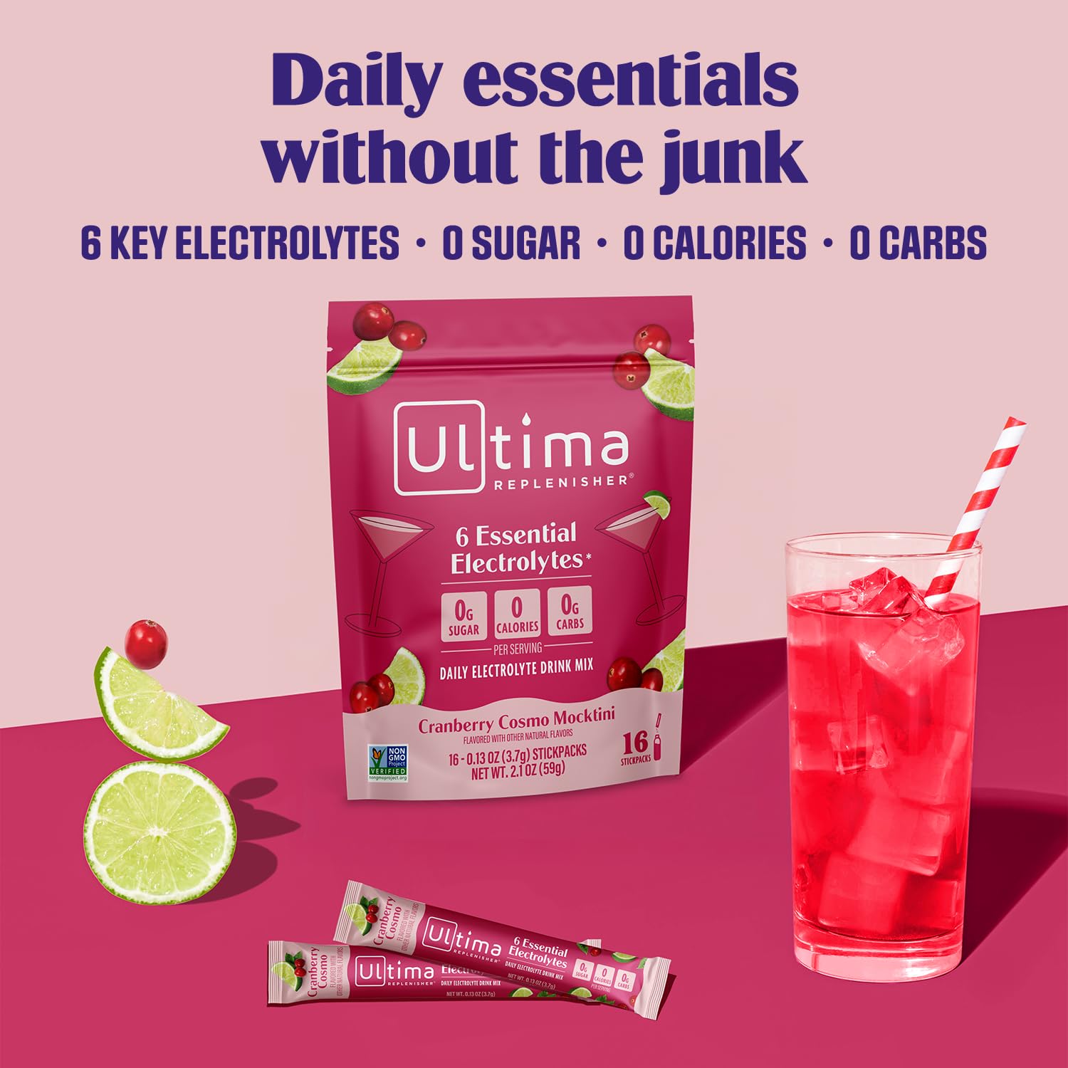 Ultima Replenisher Daily Electrolyte Powder – Raspberry, 20 Stickpacks – Zero Sugar Hydration Packets with 6 Electrolytes and Minerals – Sugar Free, Plant Based & Keto Friendly Drink Mix