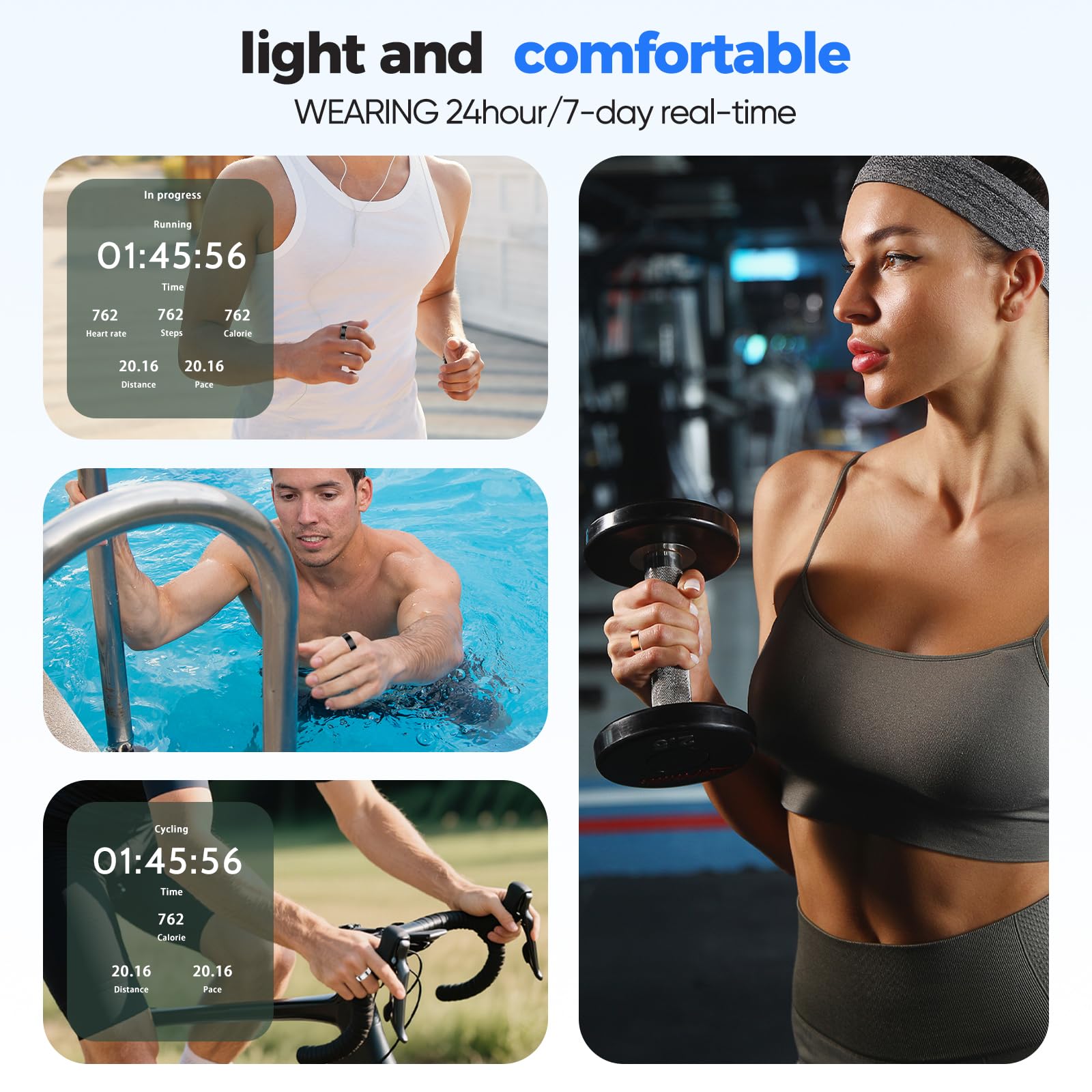 New Smart Ring Health Tracker for Women & Men, Sleep Exercise Health Monitoring, Daily Tracking, iOS/Android Compatible, IP68 Waterproof, No Subscription Required, 5‑Day Battery Life (Black, 12)