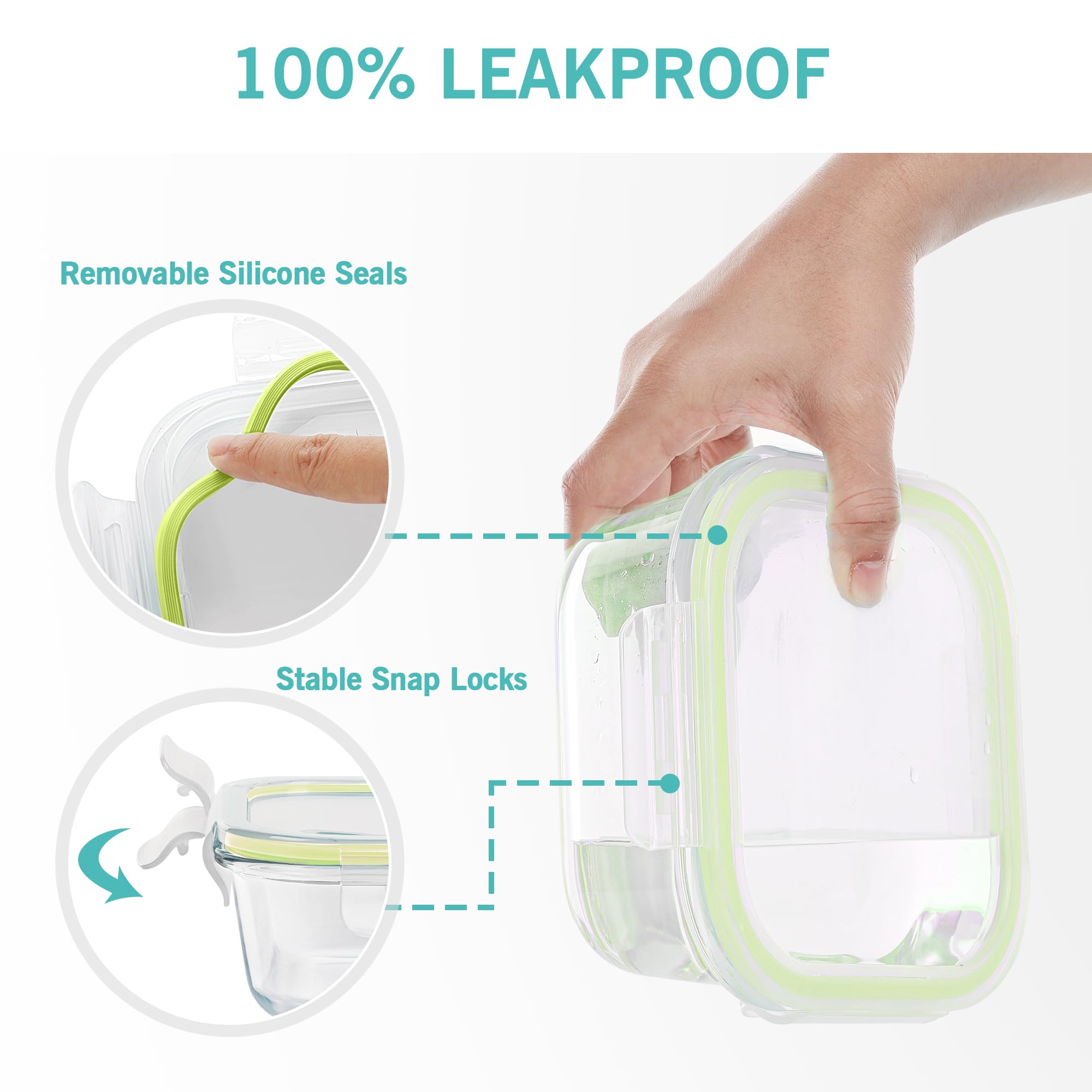 Vtopmart 8 Pack Glass Food Storage Containers with Airtight Lids, Glass Meal Prep Containers, Lunch Office Meal for Microwave, Oven, Freezer and Dishwasher, BPA Free