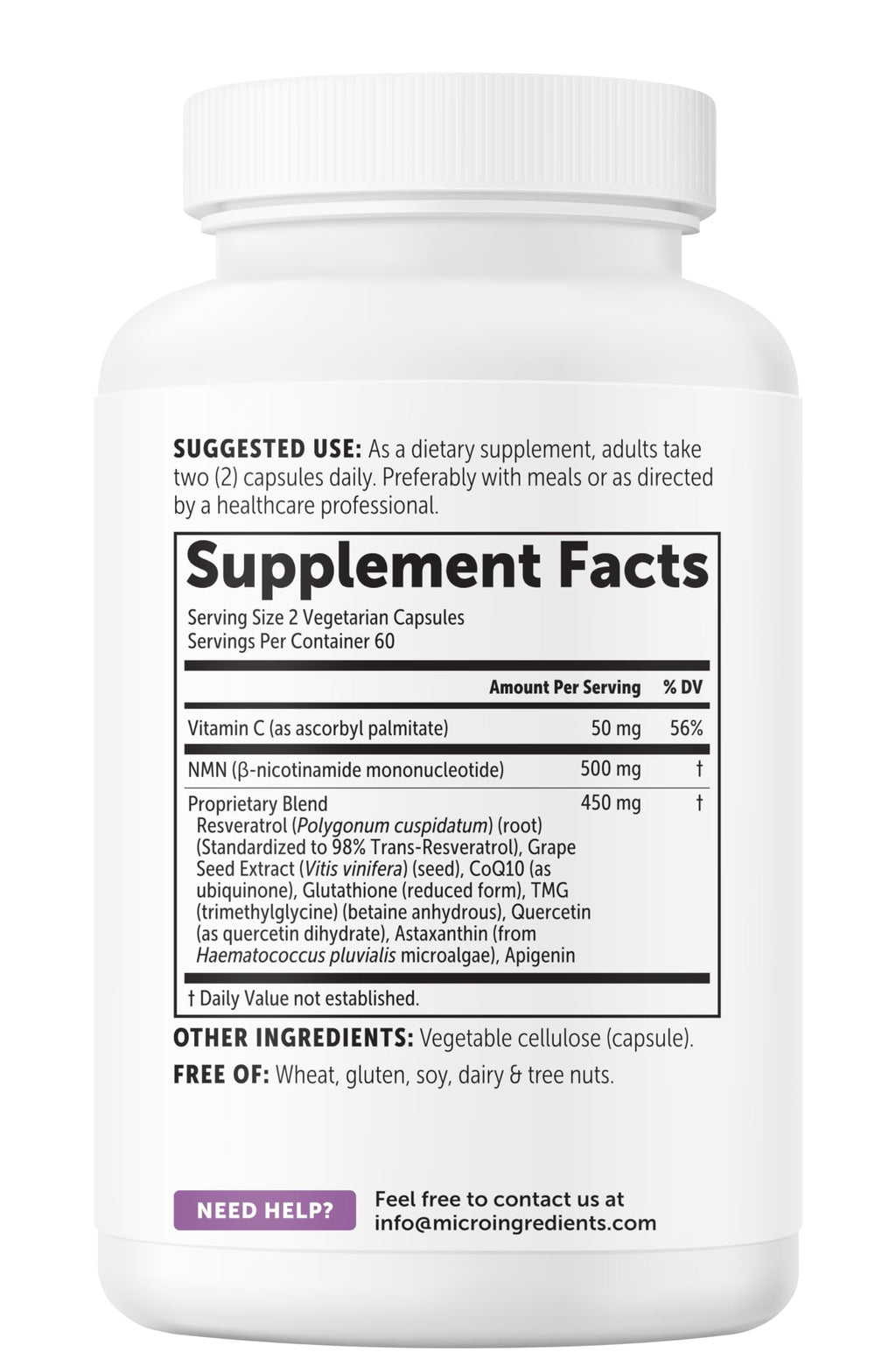 NMN Complex 1,000mg Per Serving, 60 Veggie Capsules | 10-in-1 with Nicotinamide Mononucleotide, Vitamin C, Resveratrol, CoQ10, TMG, Quercetin, & Glutathione | NAD+ Supplement Precursor | Filler Free