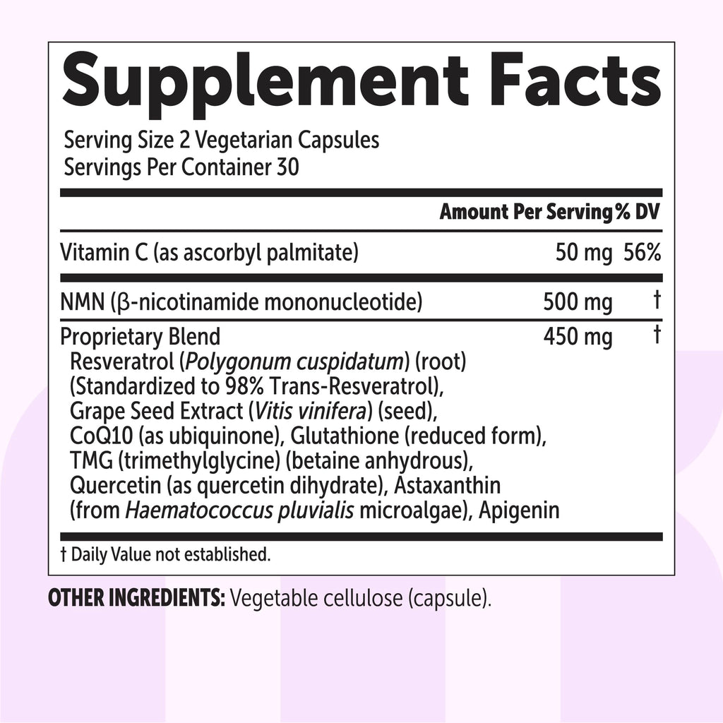 NMN Complex 1,000mg Per Serving, 60 Veggie Capsules | 10-in-1 with Nicotinamide Mononucleotide, Vitamin C, Resveratrol, CoQ10, TMG, Quercetin, & Glutathione | NAD+ Supplement Precursor | Filler Free