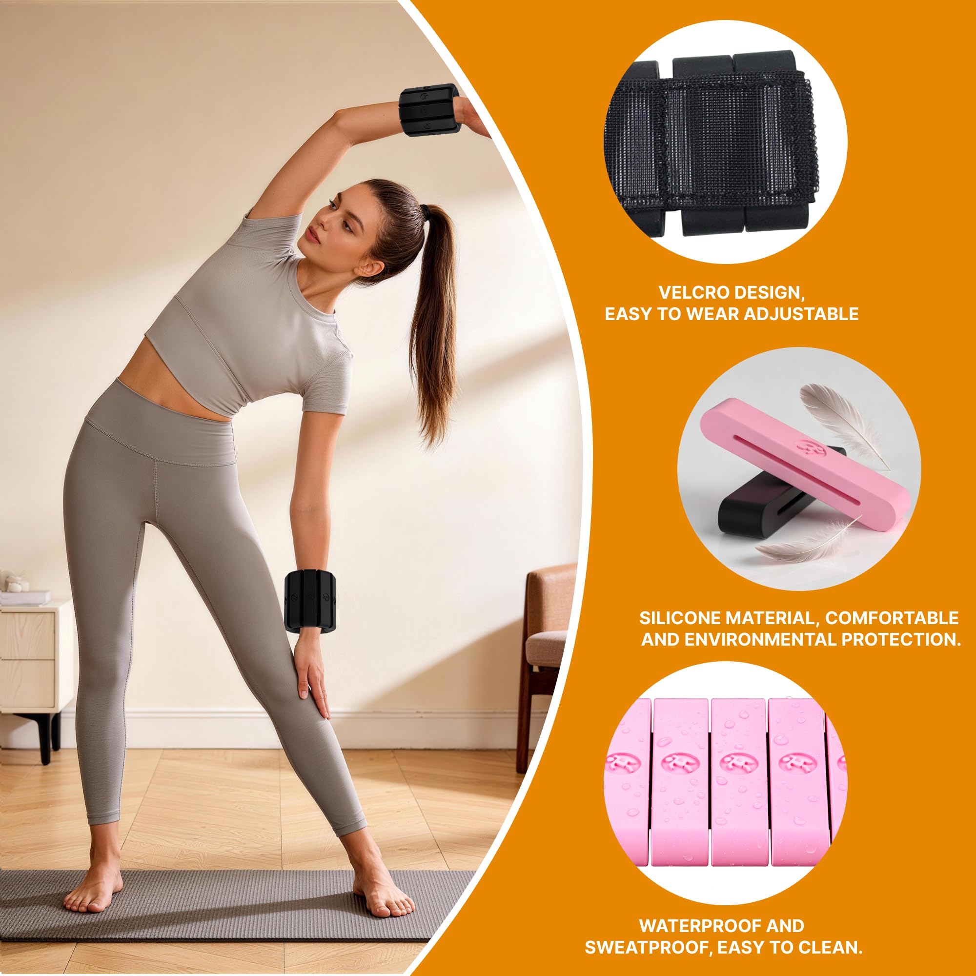 Adjustable Wrist Weights for Women Men, Leg Weights for Women 0.75lb-1lb-1.3lb Each for Walking, Yoga, Dance, Barre, Gym