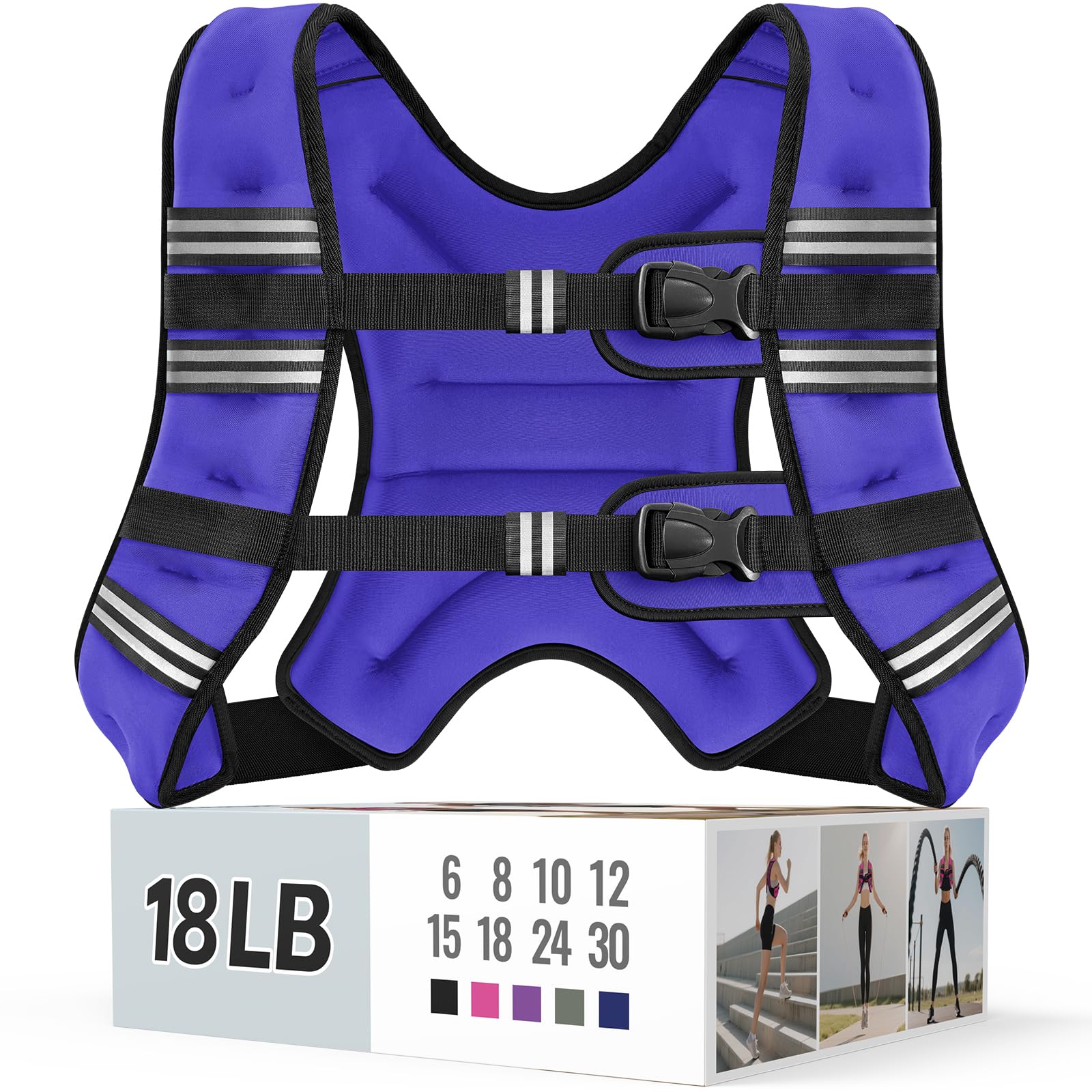 Zeerun Weighted Vest, 6lb/8lb/10lb/12lb/15lb/18lb/20lb/24lb/30lb for Men Women, Reflective Stripe Adjustable Buckle, Comfortable Durable Rucking Vest for Walking Running Strength Training